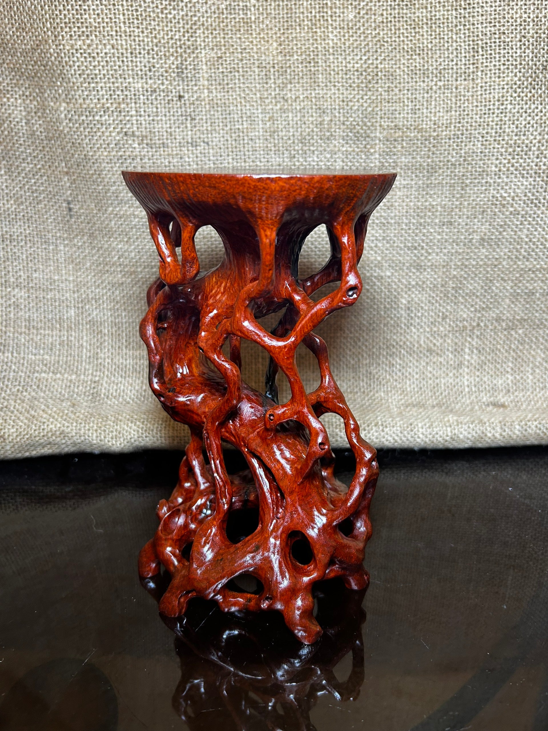Wood display stand easel made of Padauk, handmade sculpture, core wood, size 7"