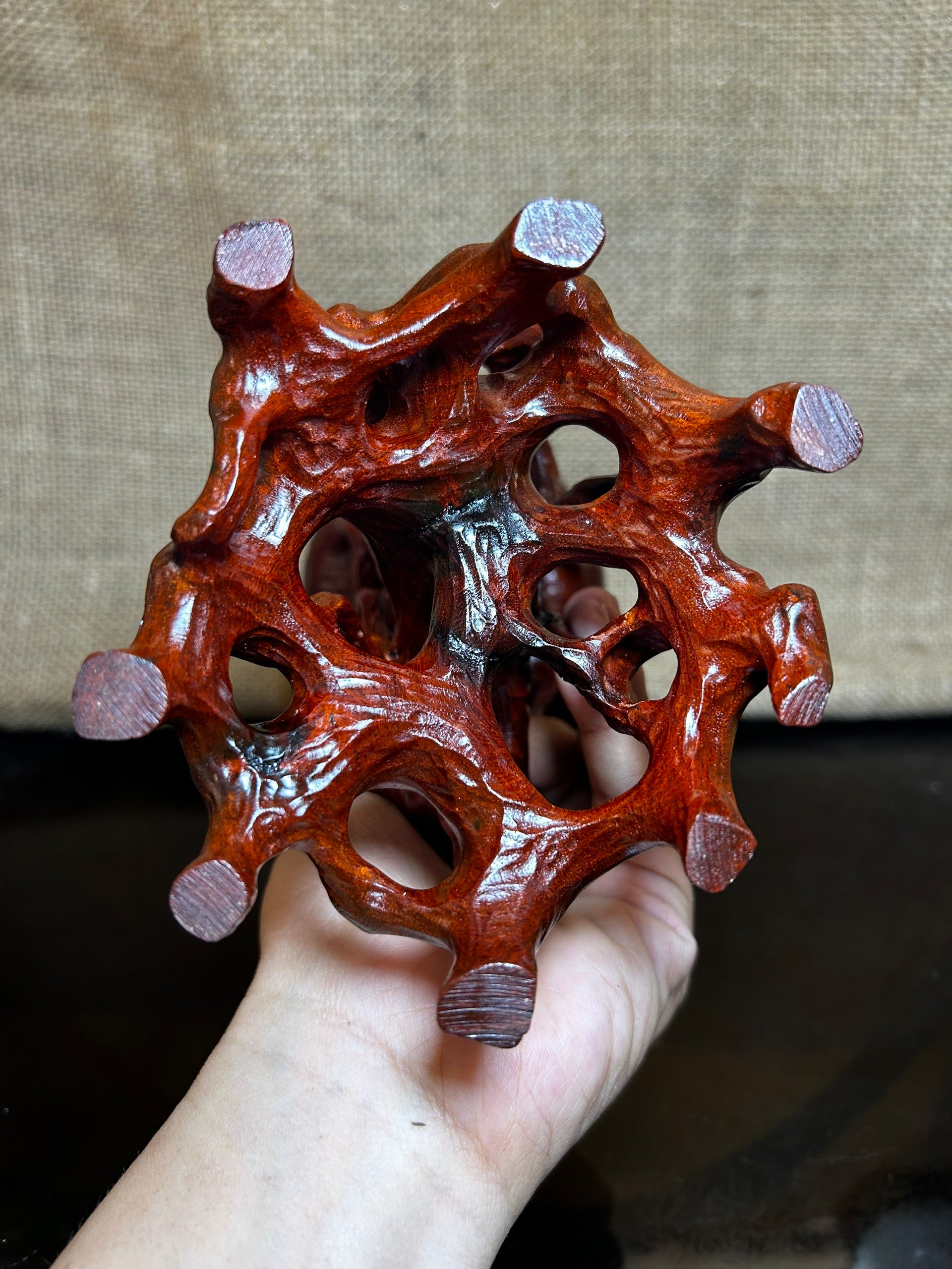 Wood display stand easel made of Padauk, handmade sculpture, core wood, size 7"