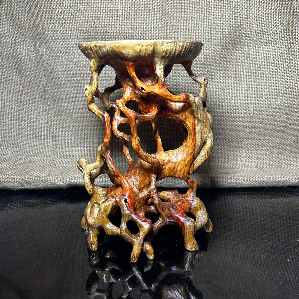 Wooden Display Stand made of Padauk, handmade sculpture, core wood, size 8"