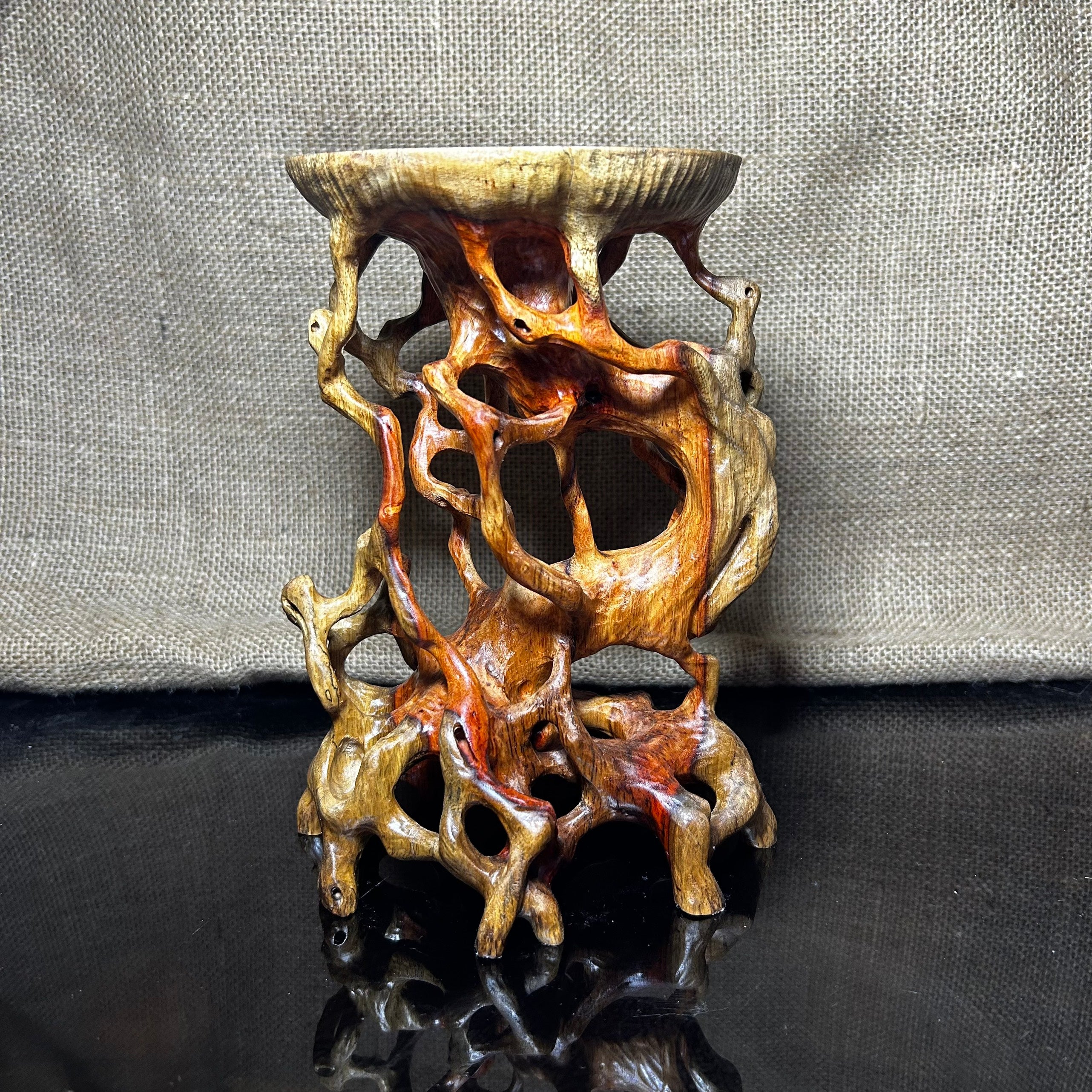 Wooden Display Stand made of Padauk, handmade sculpture, core wood, size 8"