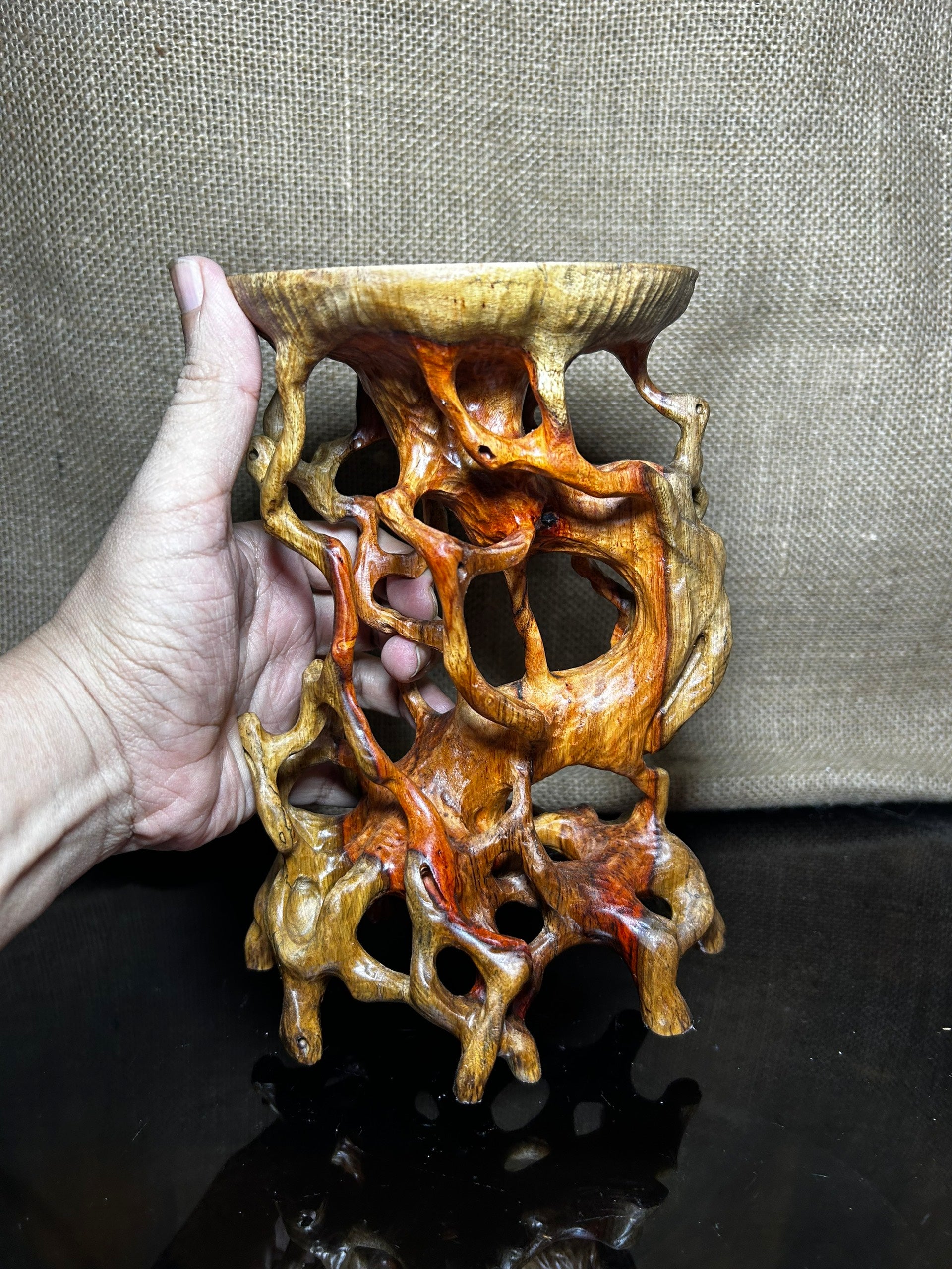 Wooden Display Stand made of Padauk, handmade sculpture, core wood, size 8"