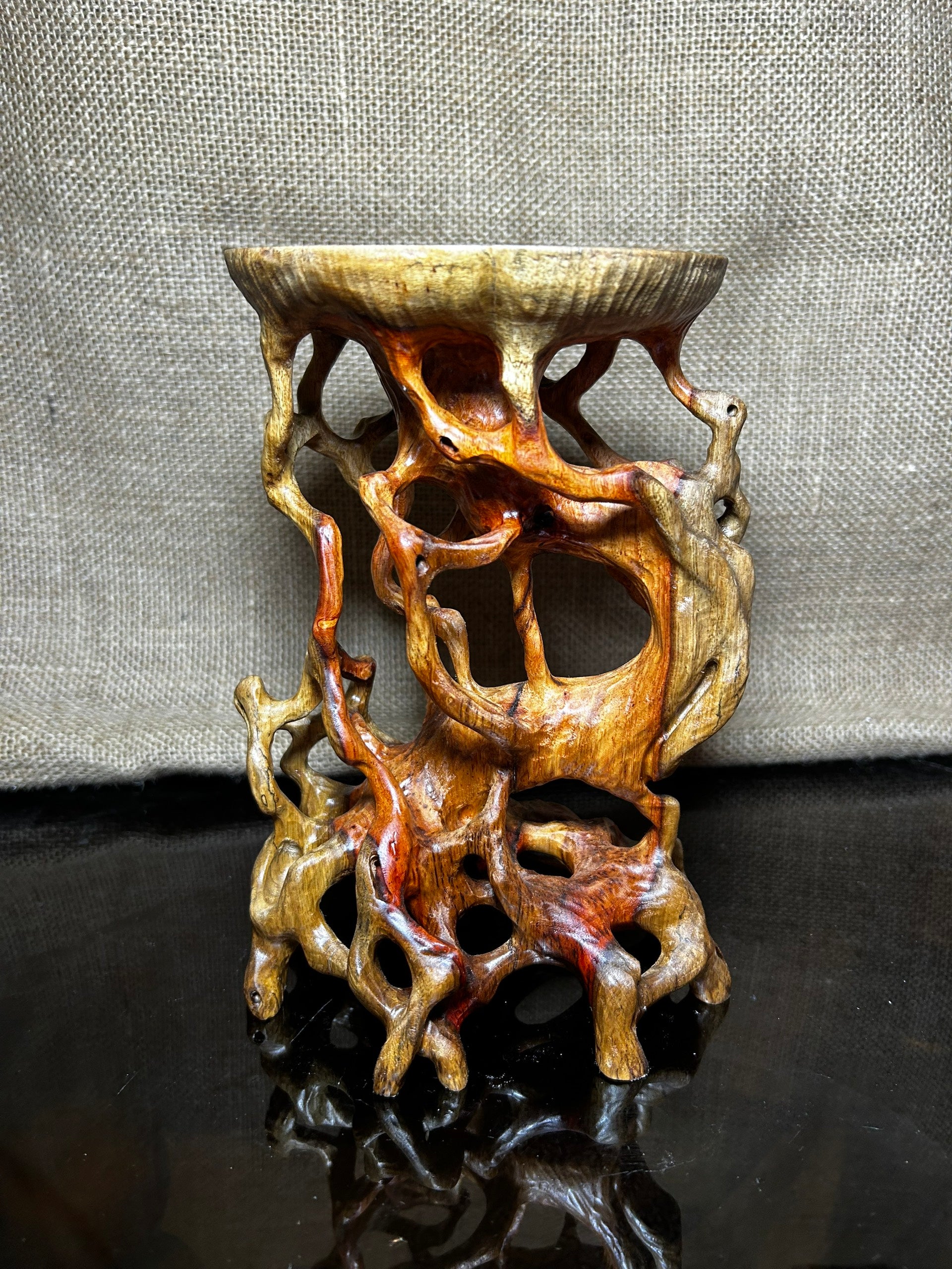 Wooden Display Stand made of Padauk, handmade sculpture, core wood, size 8"