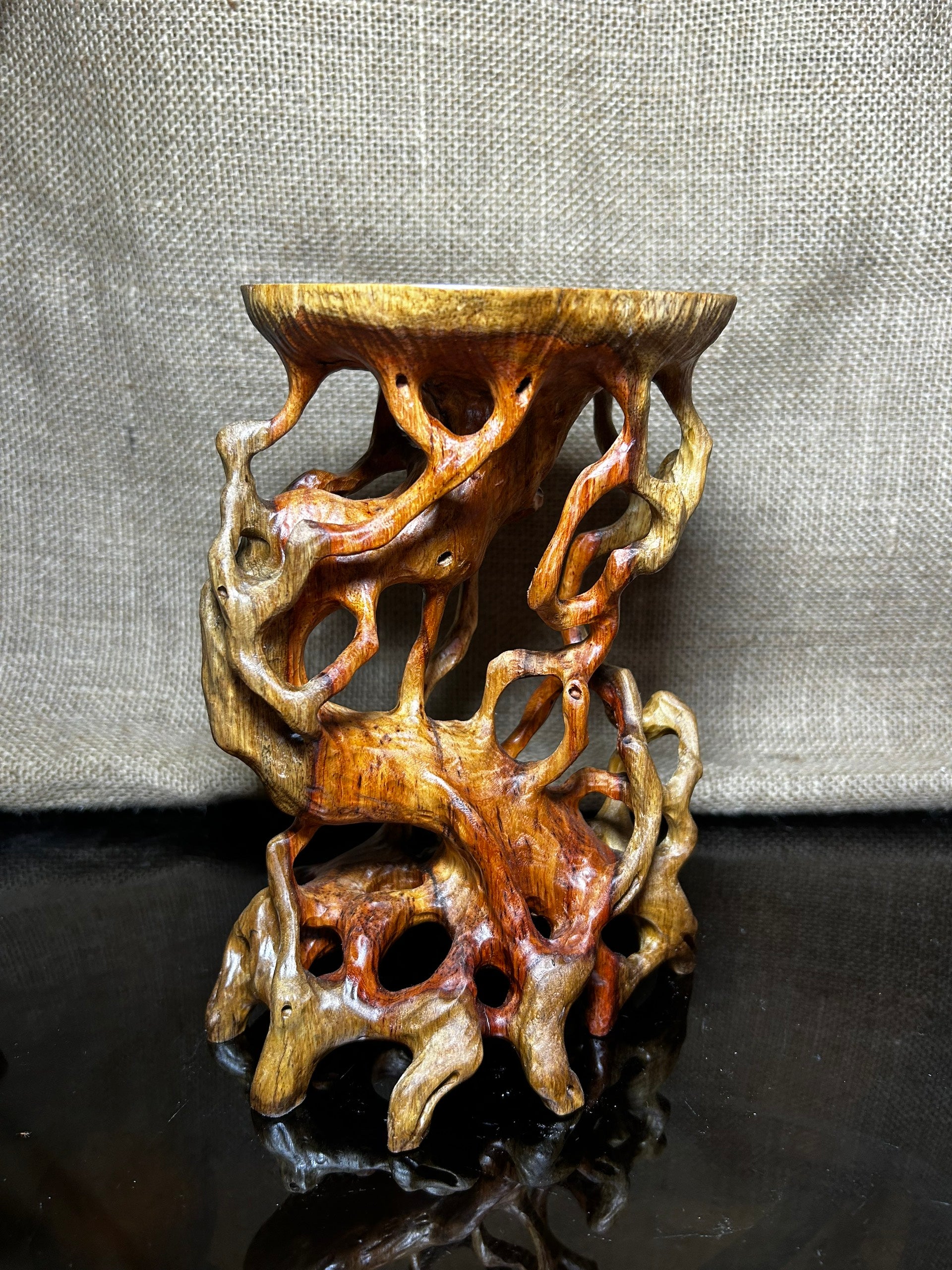 Wooden Display Stand made of Padauk, handmade sculpture, core wood, size 8"