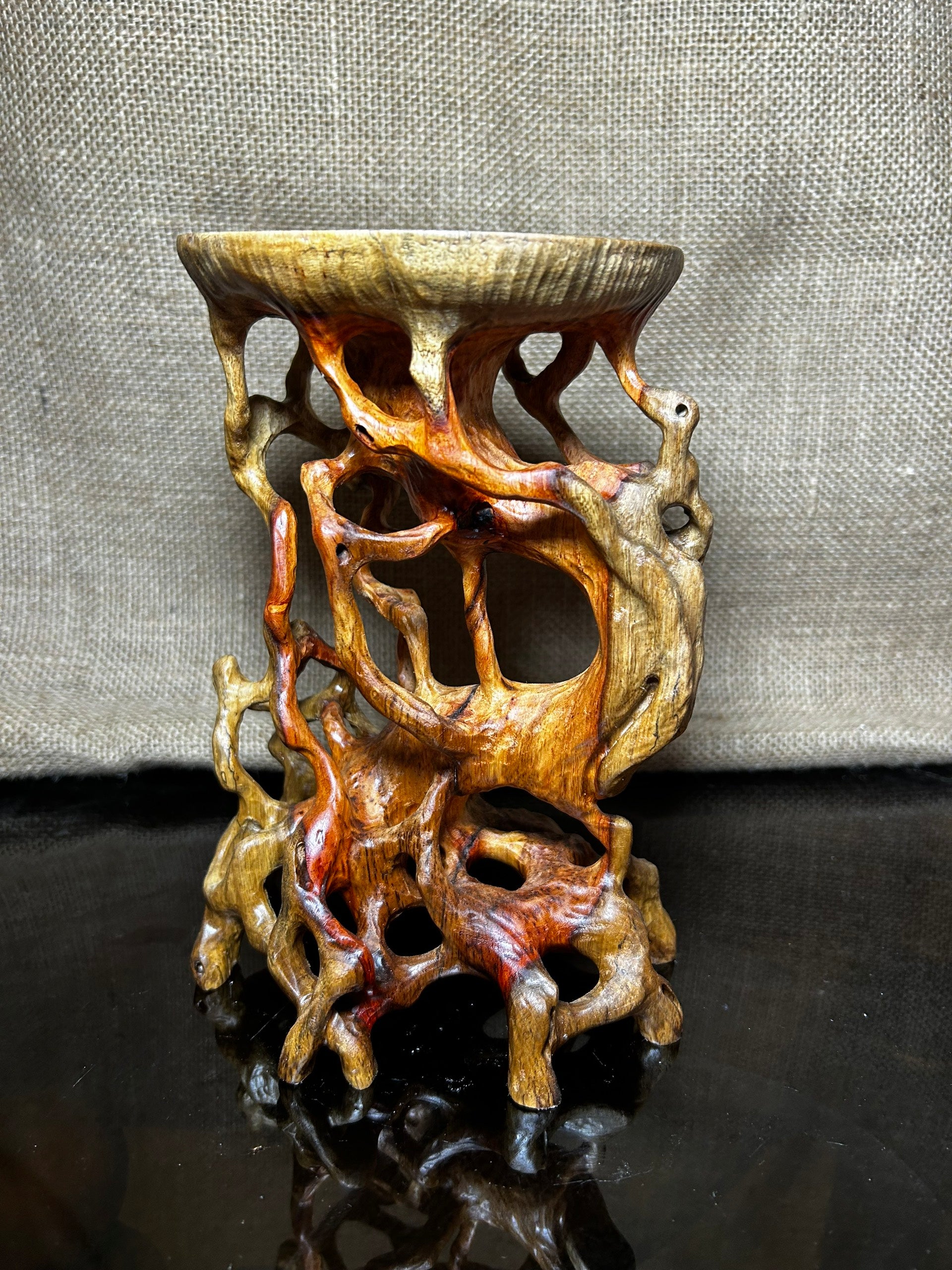 Wooden Display Stand made of Padauk, handmade sculpture, core wood, size 8"