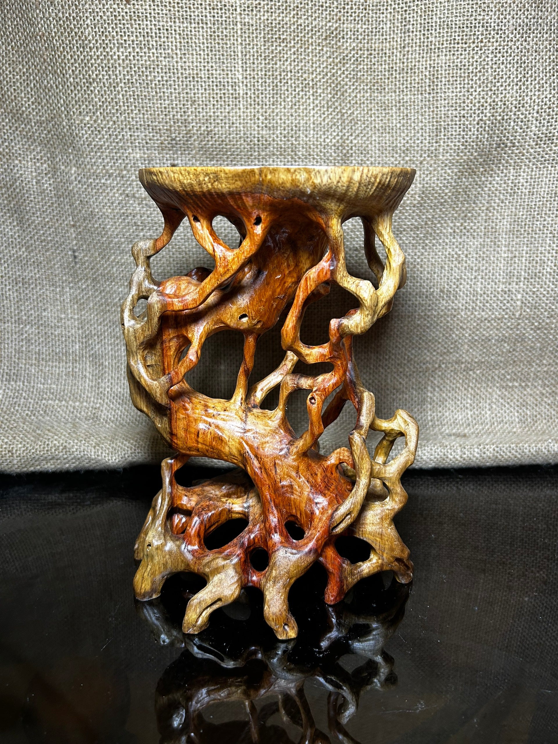 Wooden Display Stand made of Padauk, handmade sculpture, core wood, size 8"