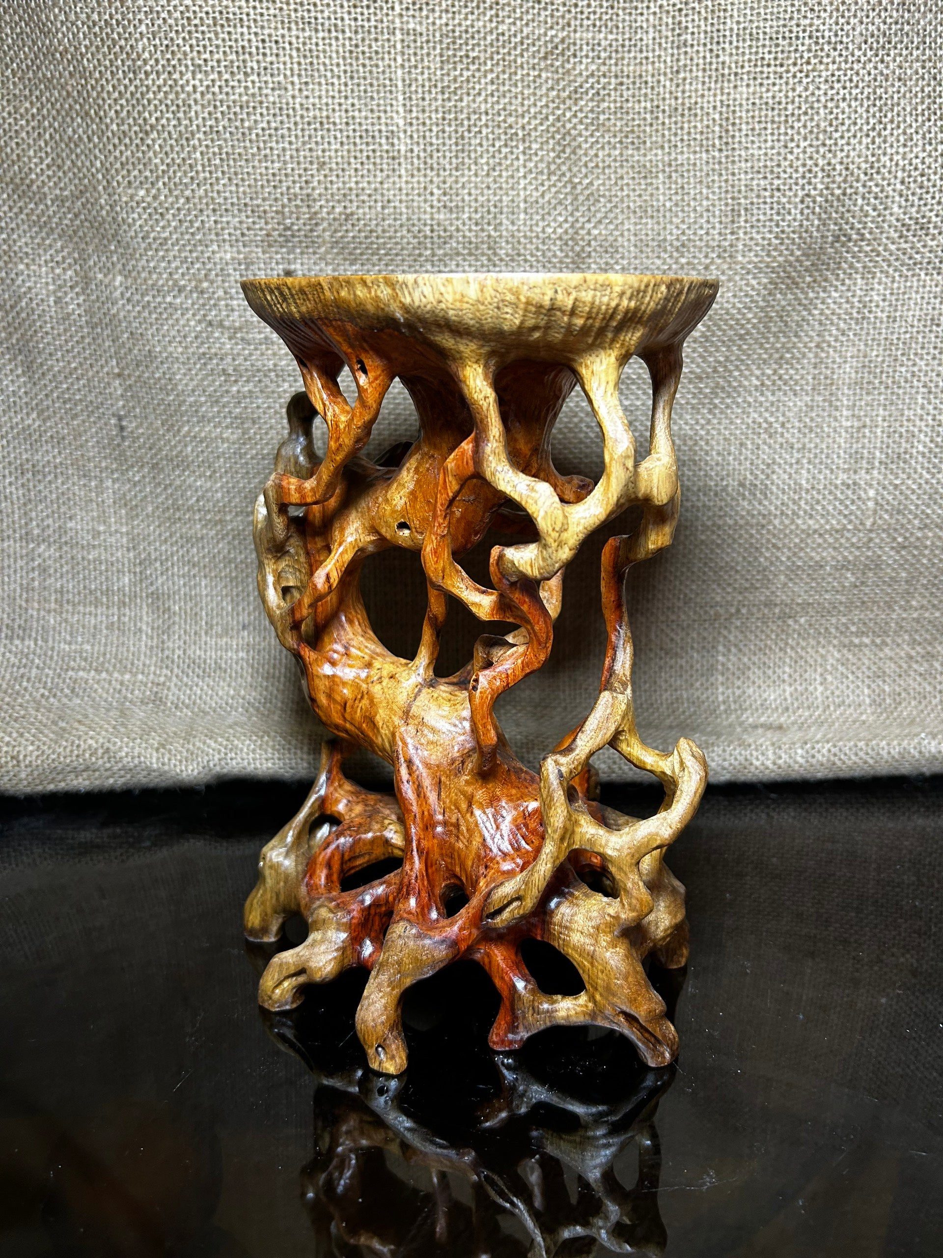 Wooden Display Stand made of Padauk, handmade sculpture, core wood, size 8"
