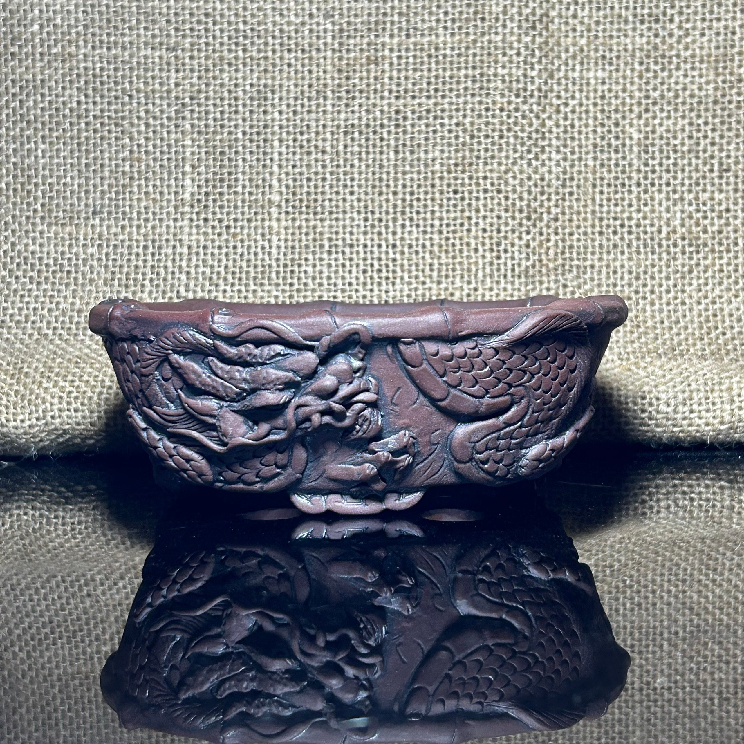 Dragon sculpture bonsai pot, Ceramic, 4 legs sculpture in the shape of a cloud