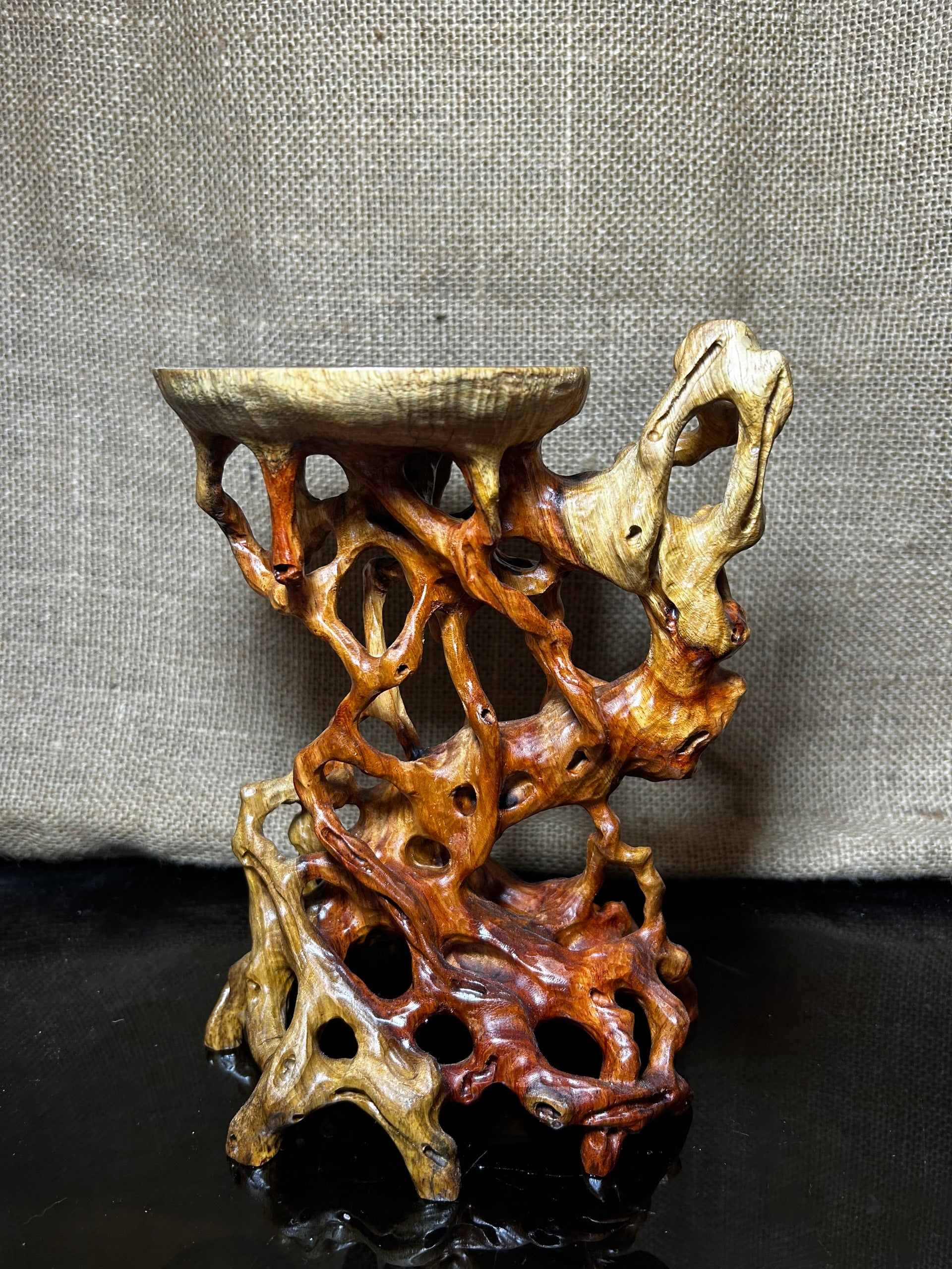 Wooden Display Stand made of Padauk, handmade sculpture, core wood, size 8."5