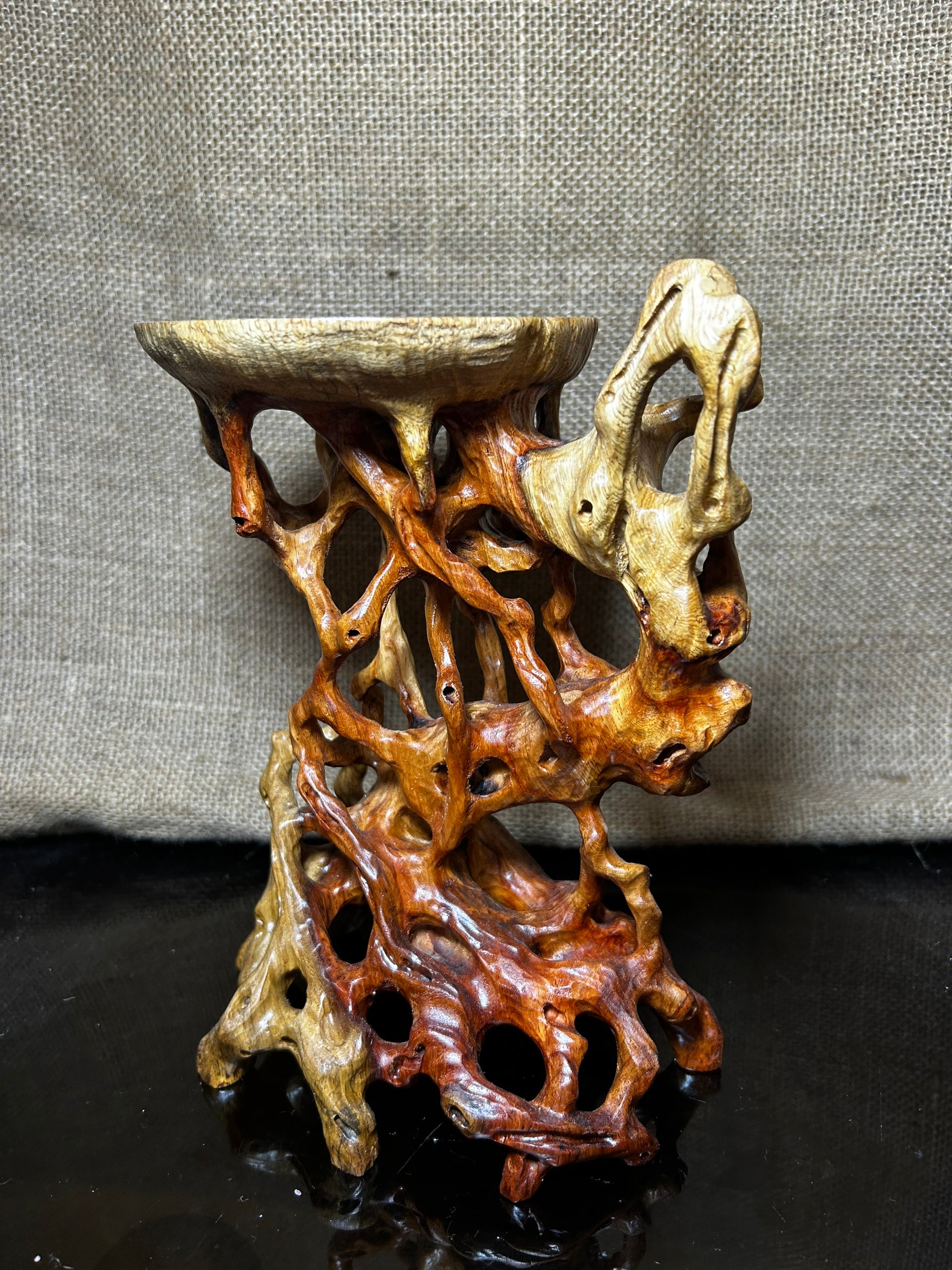 Wooden Display Stand made of Padauk, handmade sculpture, core wood, size 8."5
