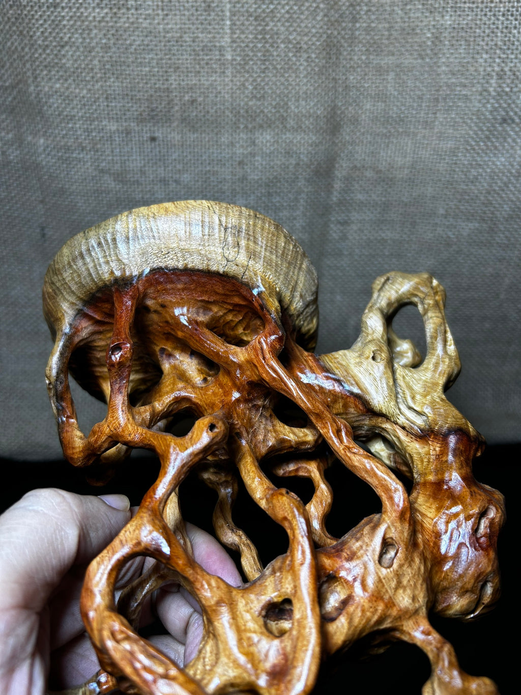 Wooden Display Stand made of Padauk, handmade sculpture, core wood, size 8."5