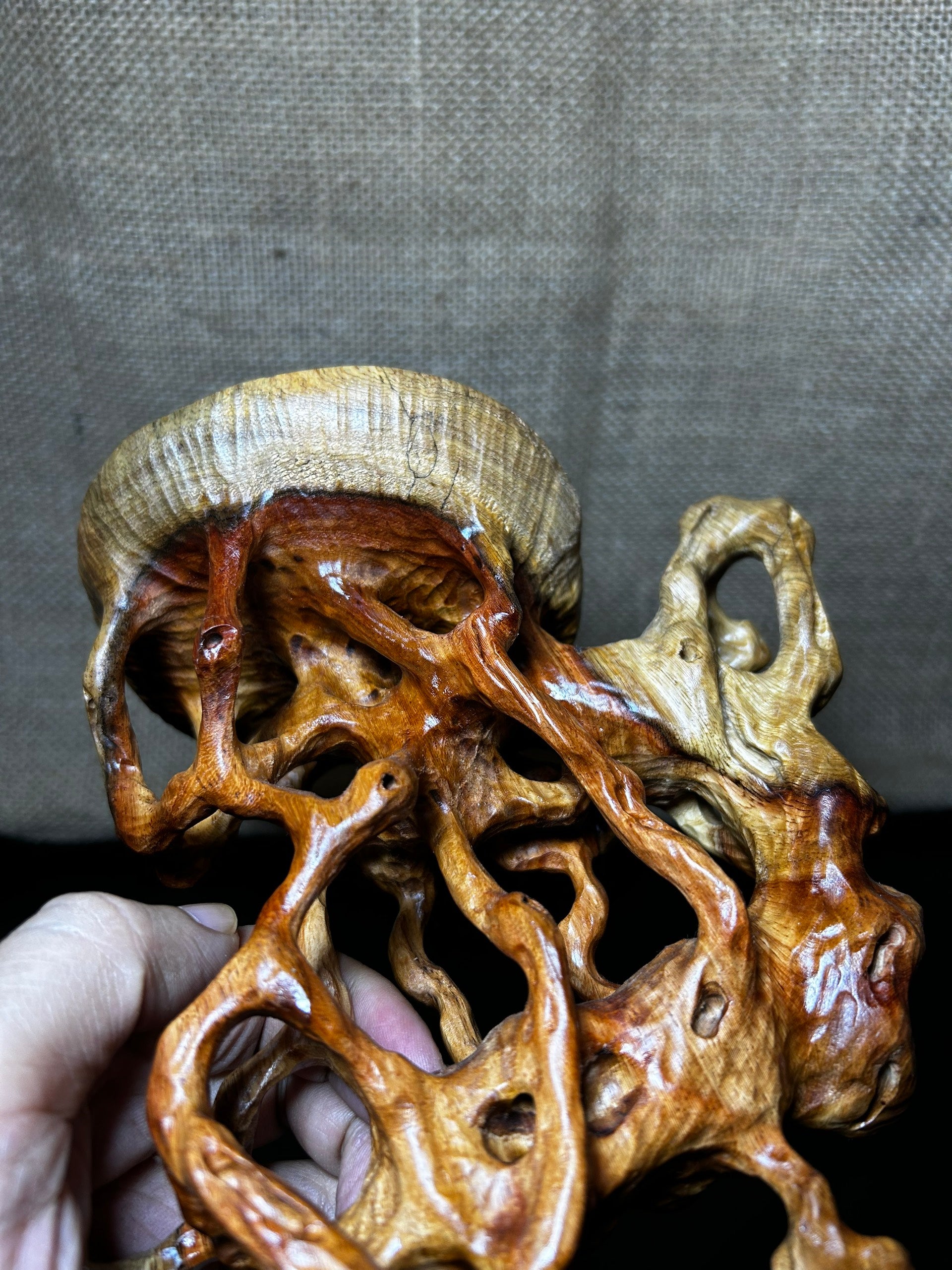 Wooden Display Stand made of Padauk, handmade sculpture, core wood, size 8."5