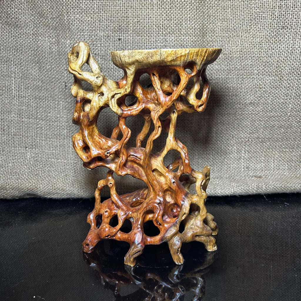 Wooden Display Stand made of Padauk, handmade sculpture, core wood, size 8."5