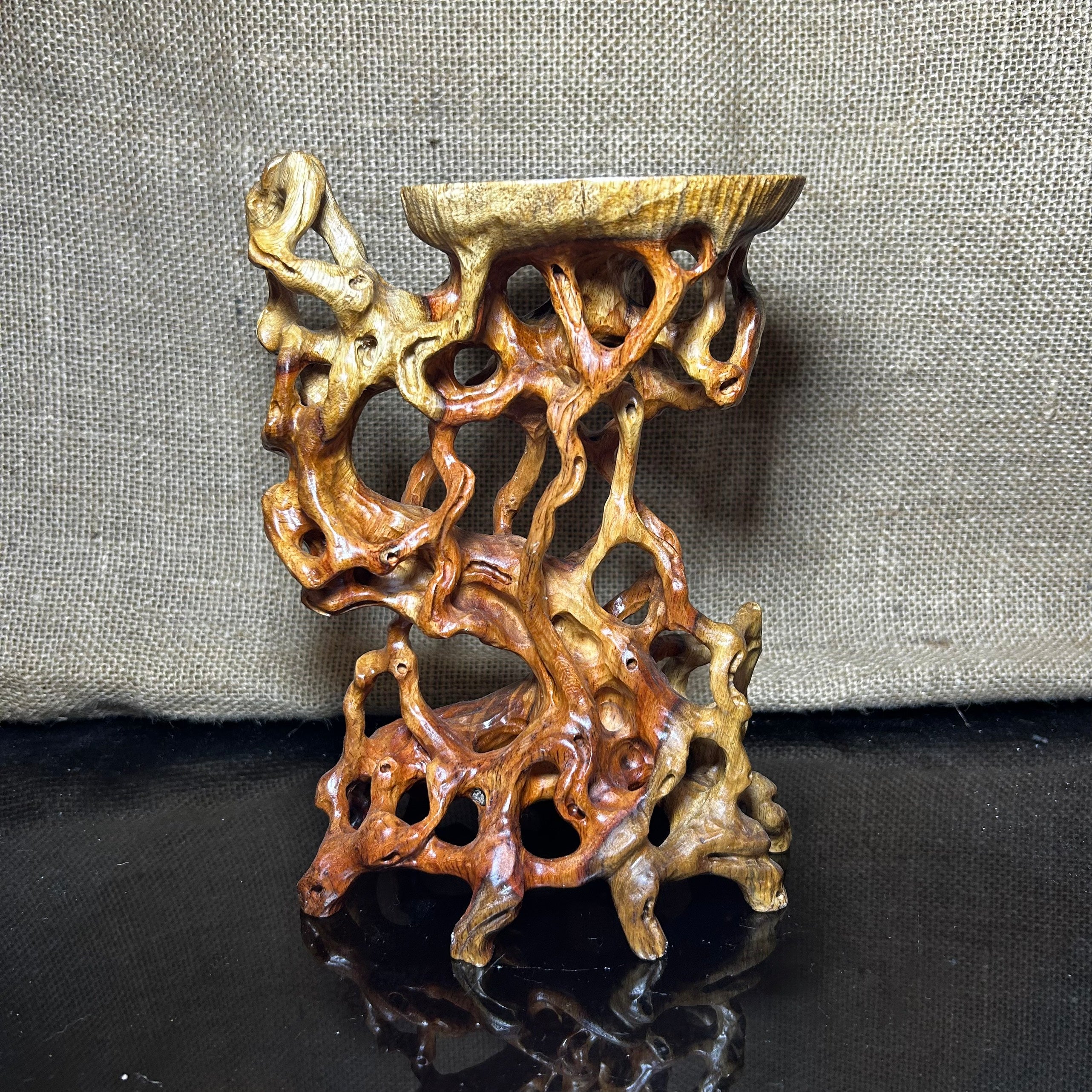 Wooden Display Stand made of Padauk, handmade sculpture, core wood, size 8."5