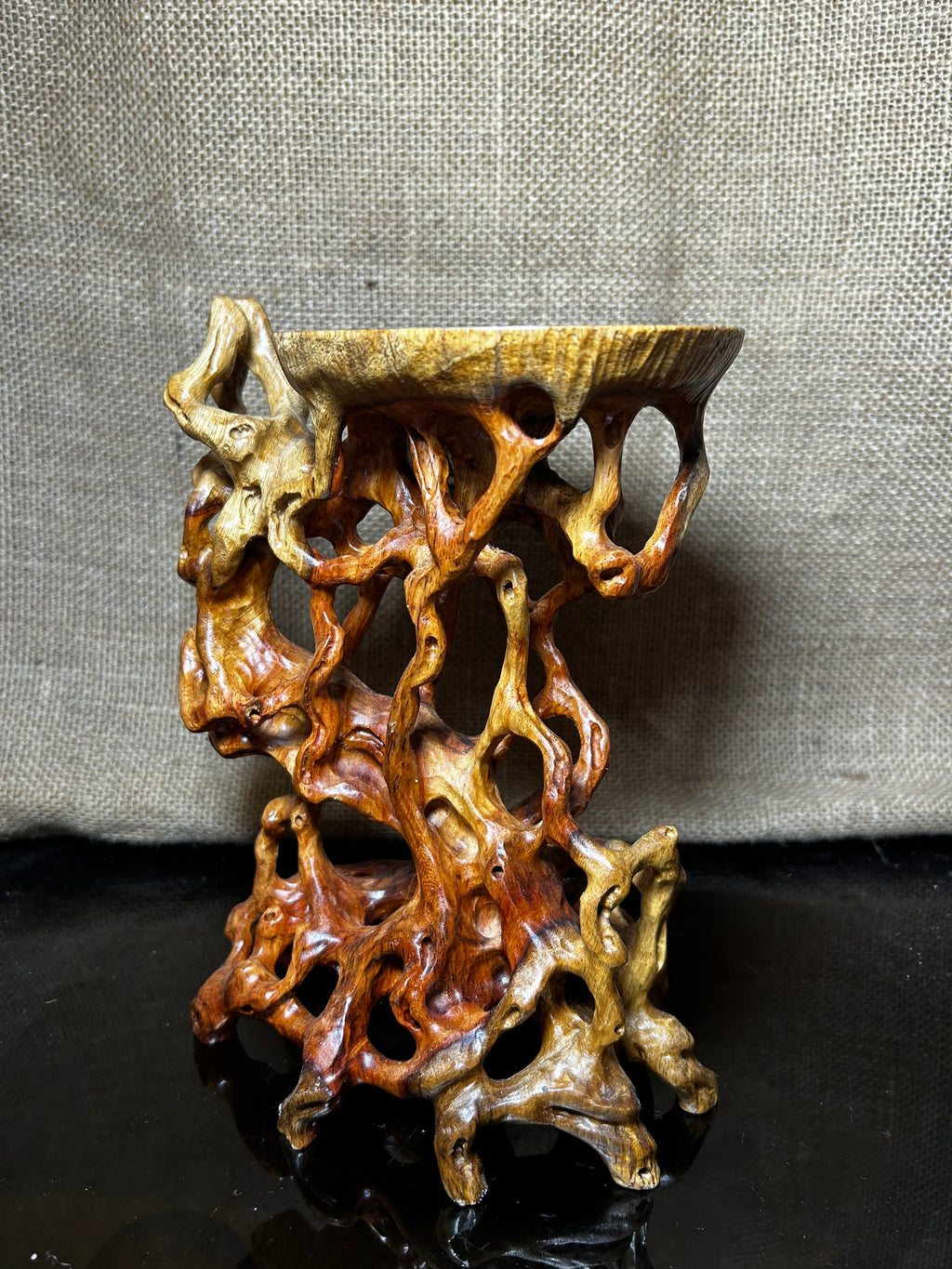 Wooden Display Stand made of Padauk, handmade sculpture, core wood, size 8."5