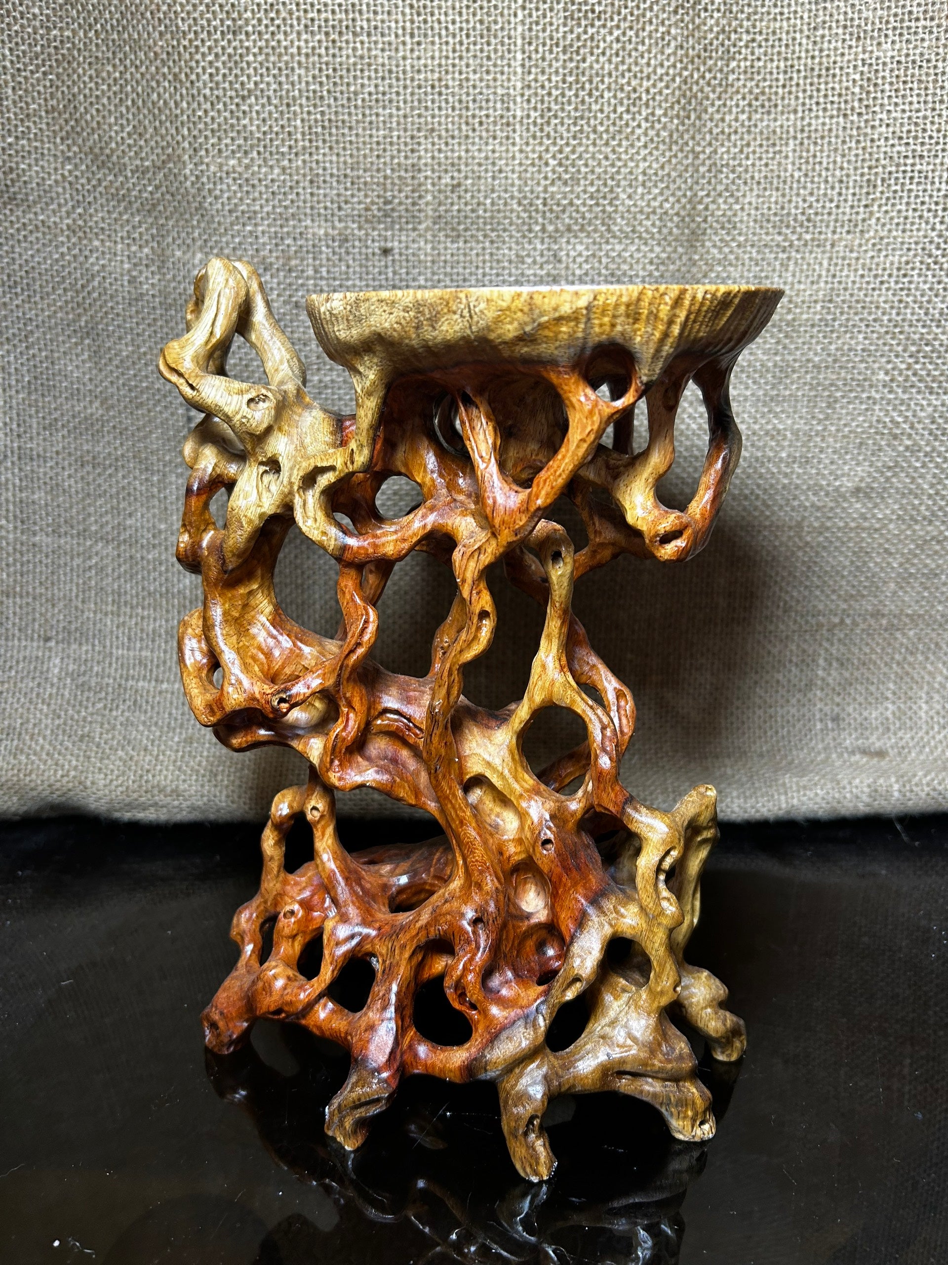 Wooden Display Stand made of Padauk, handmade sculpture, core wood, size 8."5
