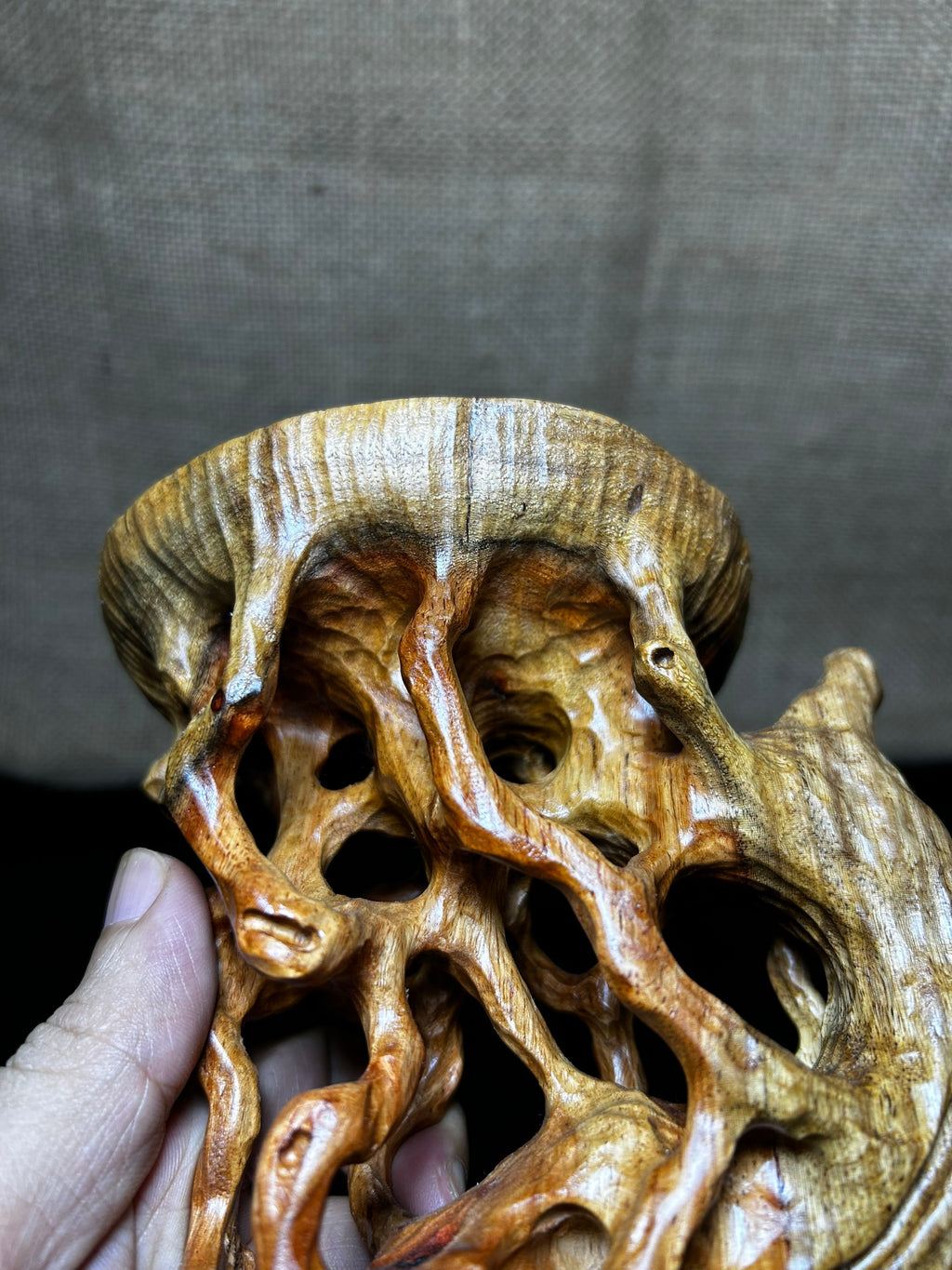 Wooden Display Stand made of Padauk, handmade sculpture, core wood, size 7"