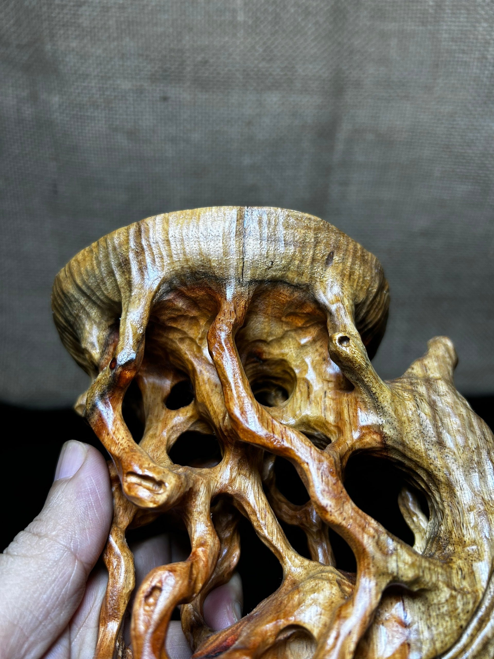 Wooden Display Stand made of Padauk, handmade sculpture, core wood, size 7"