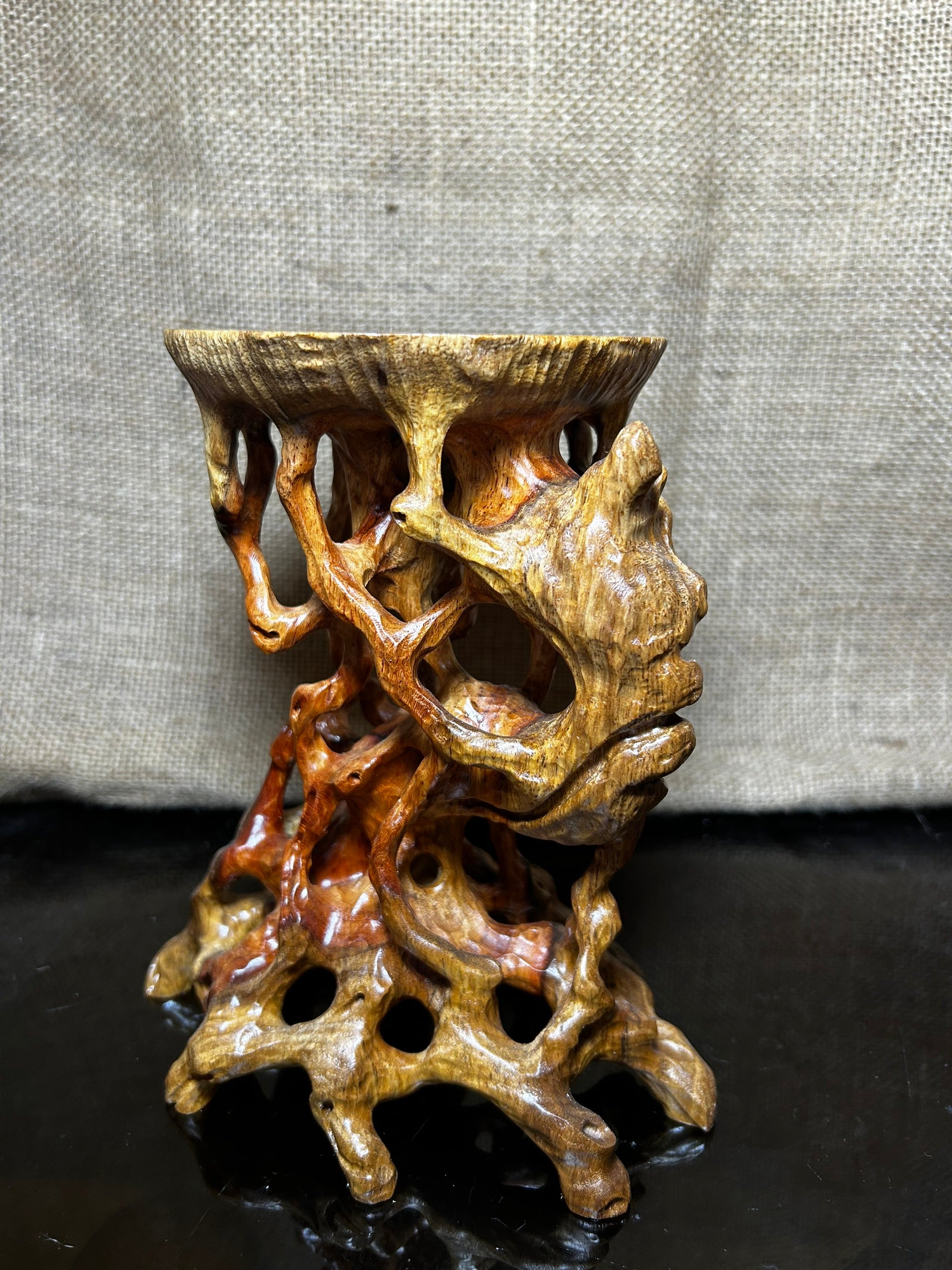 Wooden Display Stand made of Padauk, handmade sculpture, core wood, size 7"