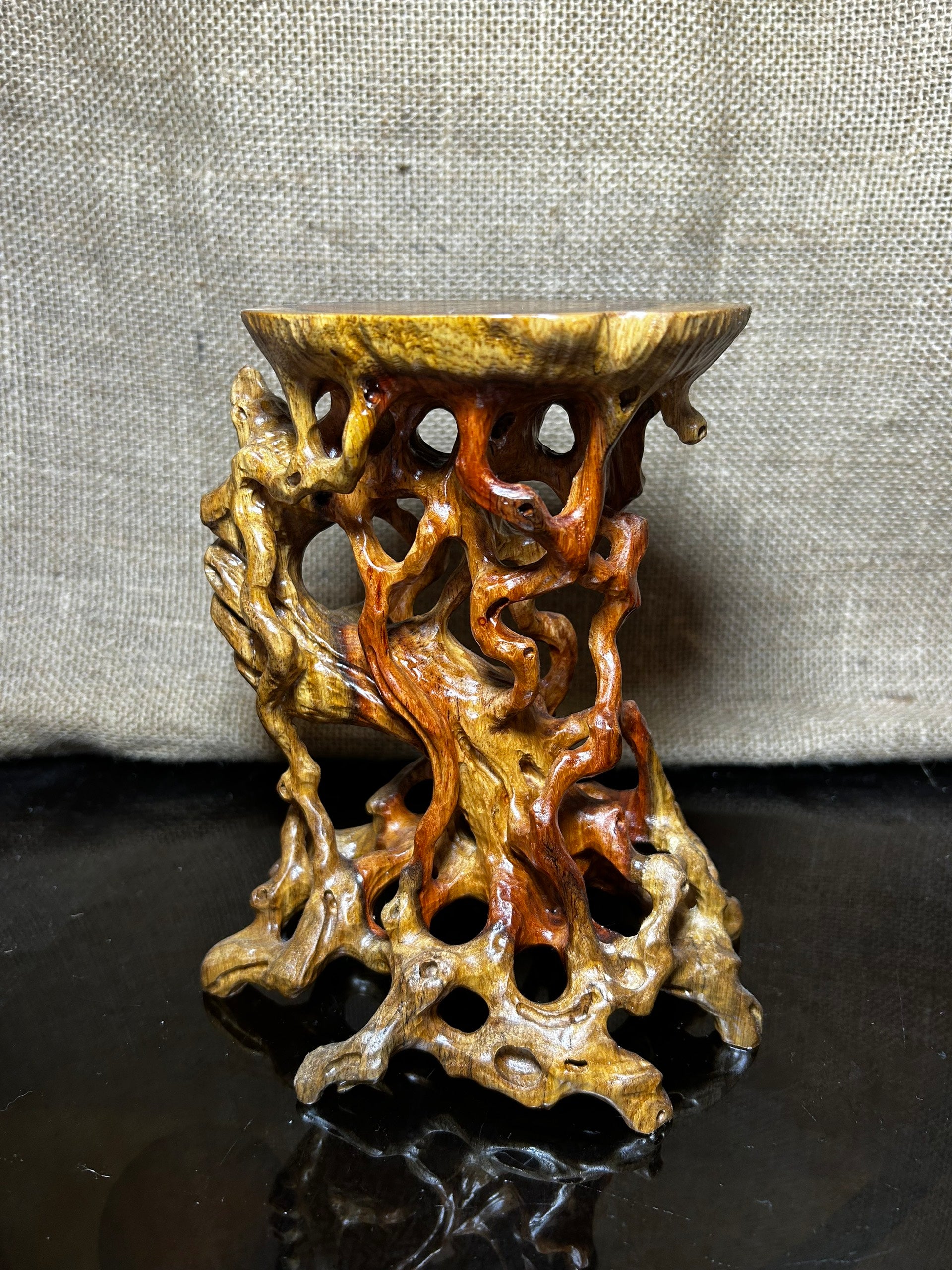 Wooden Display Stand made of Padauk, handmade sculpture, core wood, size 7"