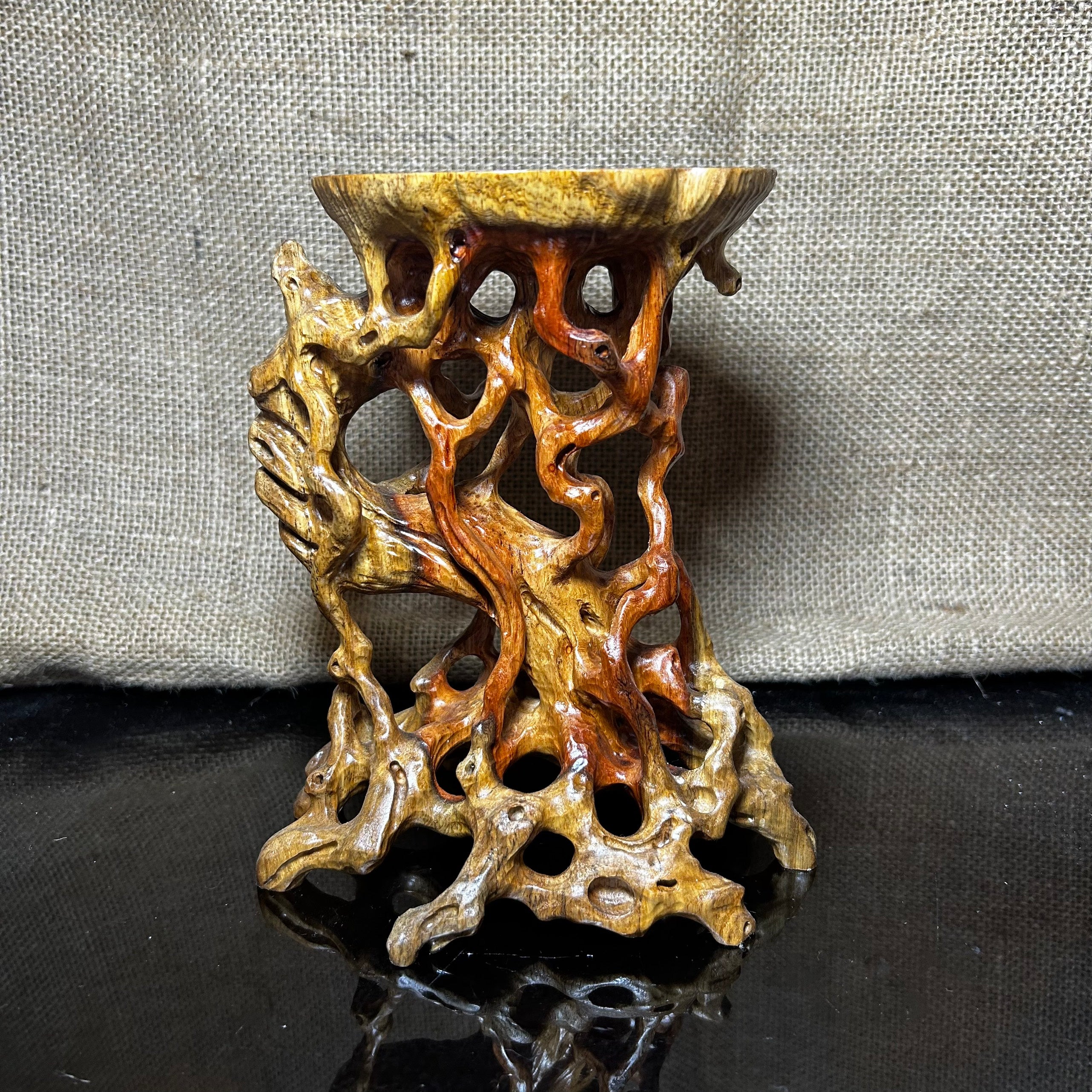 Wooden Display Stand made of Padauk, handmade sculpture, core wood, size 7"