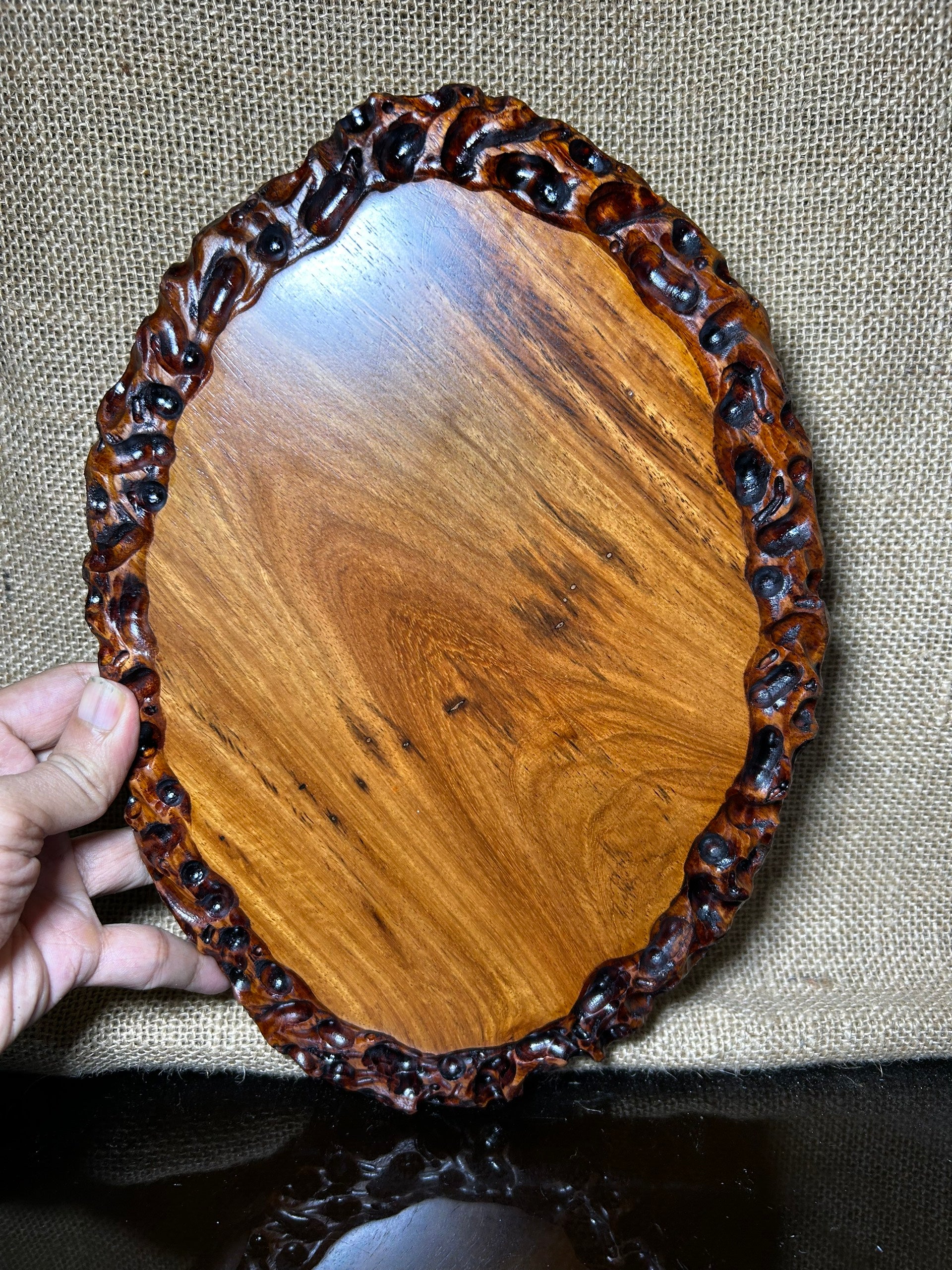 Ovan wooden stand with Padauk, Handcrafted Display Stand, fragrant wood, size 12"
