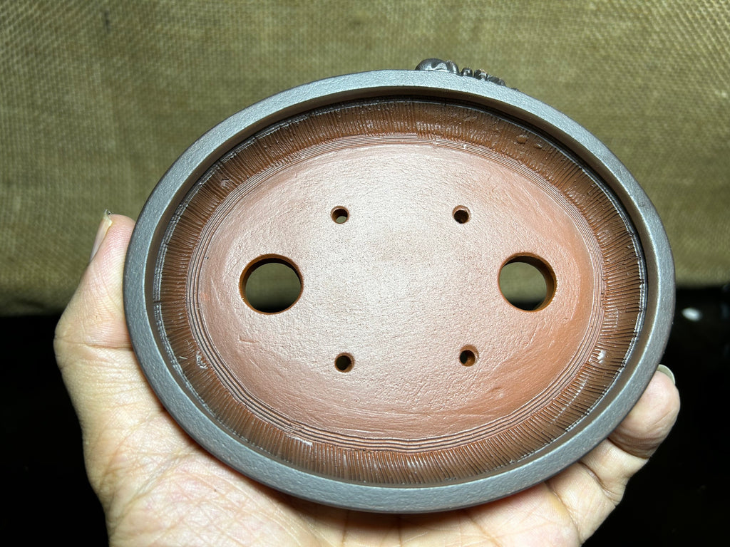 Handmade Bonsai pot, Ceramic, crab sculpture, oval shape, size 5 inch