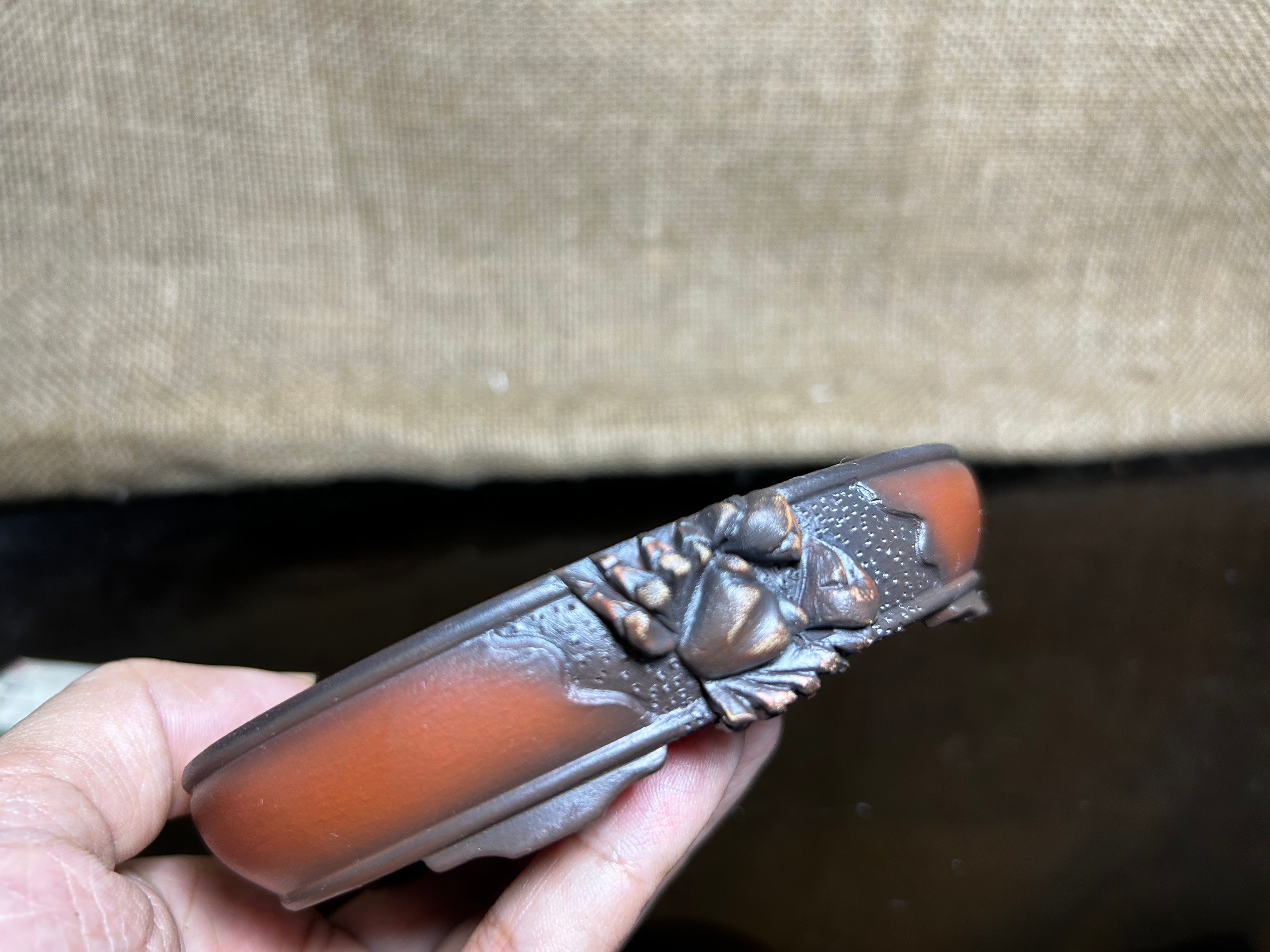 Handmade Bonsai pot, Ceramic, crab sculpture, oval shape, size 5 inch