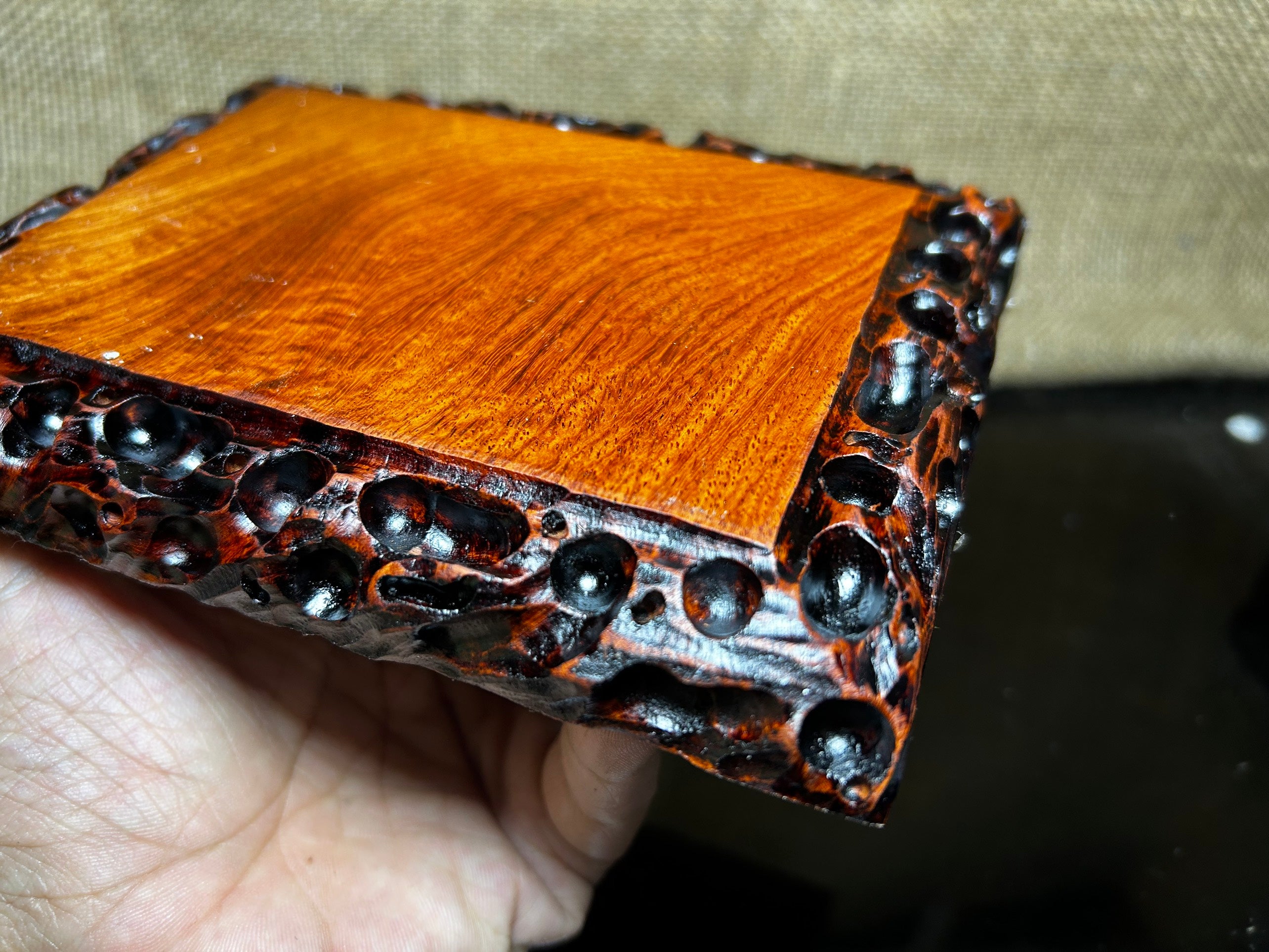 Wood display stand easel, made of Padauk, pattern sculpture handmade size 6.5"