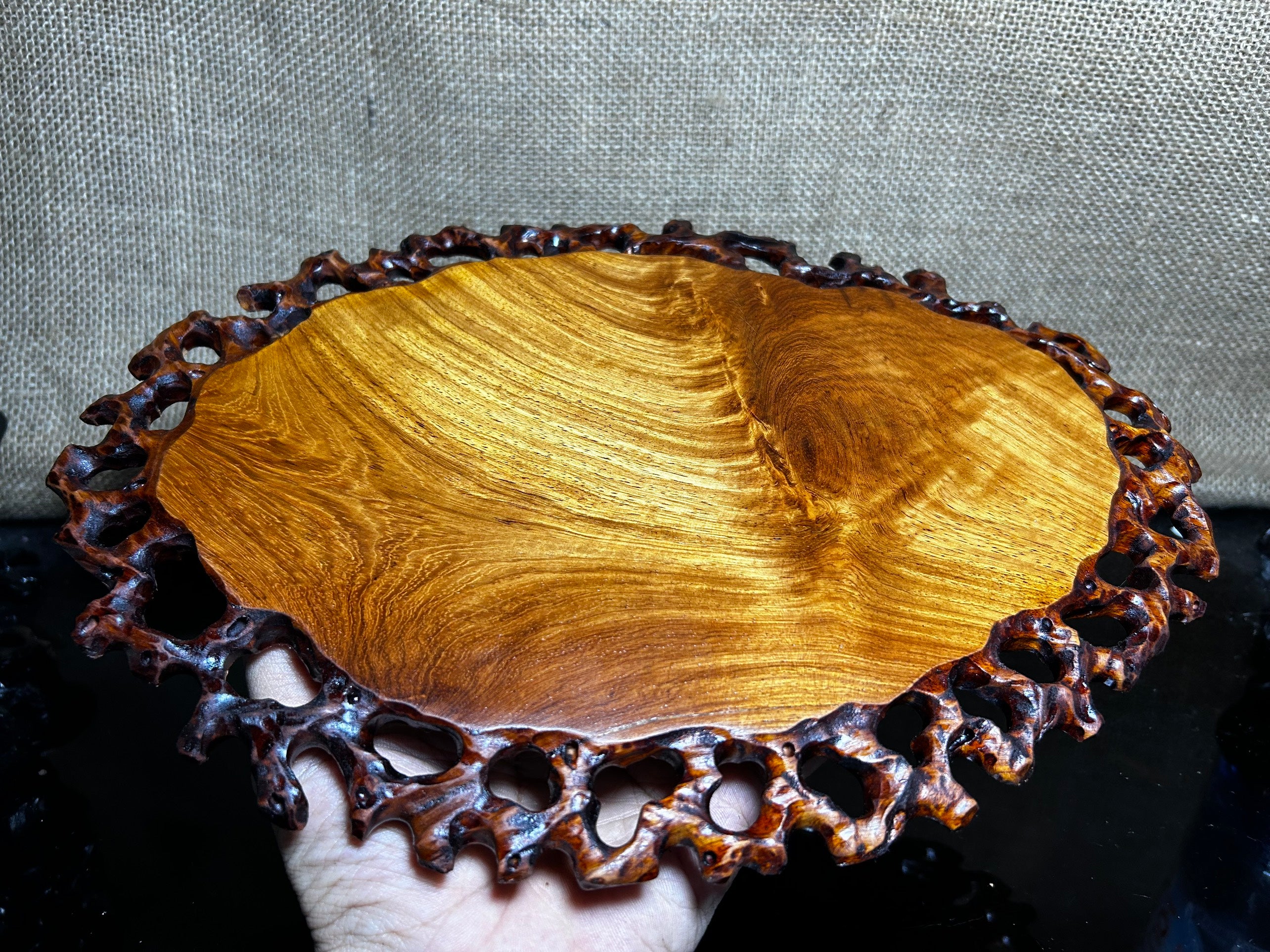 Ovan wooden stand with Padauk, Handcrafted Display Stand, fragrant wood, size 12"