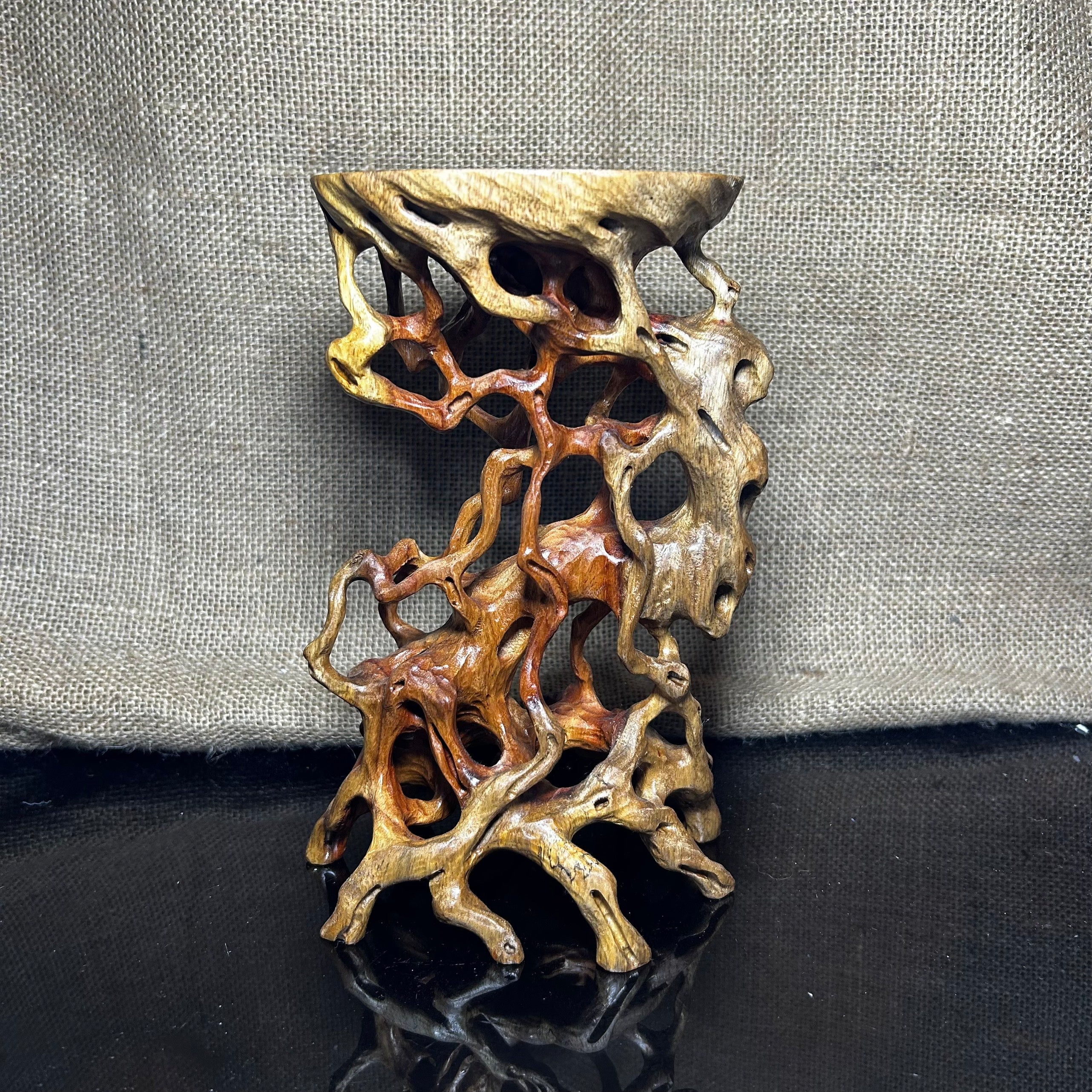 Wooden Display Stand made of Padauk, handmade sculpture, core wood, size 8.8"