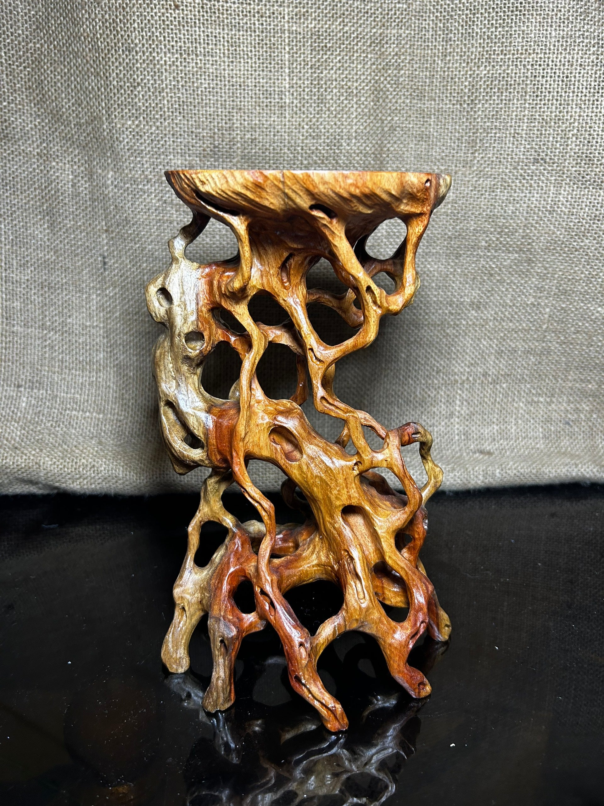 Wooden Display Stand made of Padauk, handmade sculpture, core wood, size 8.8"