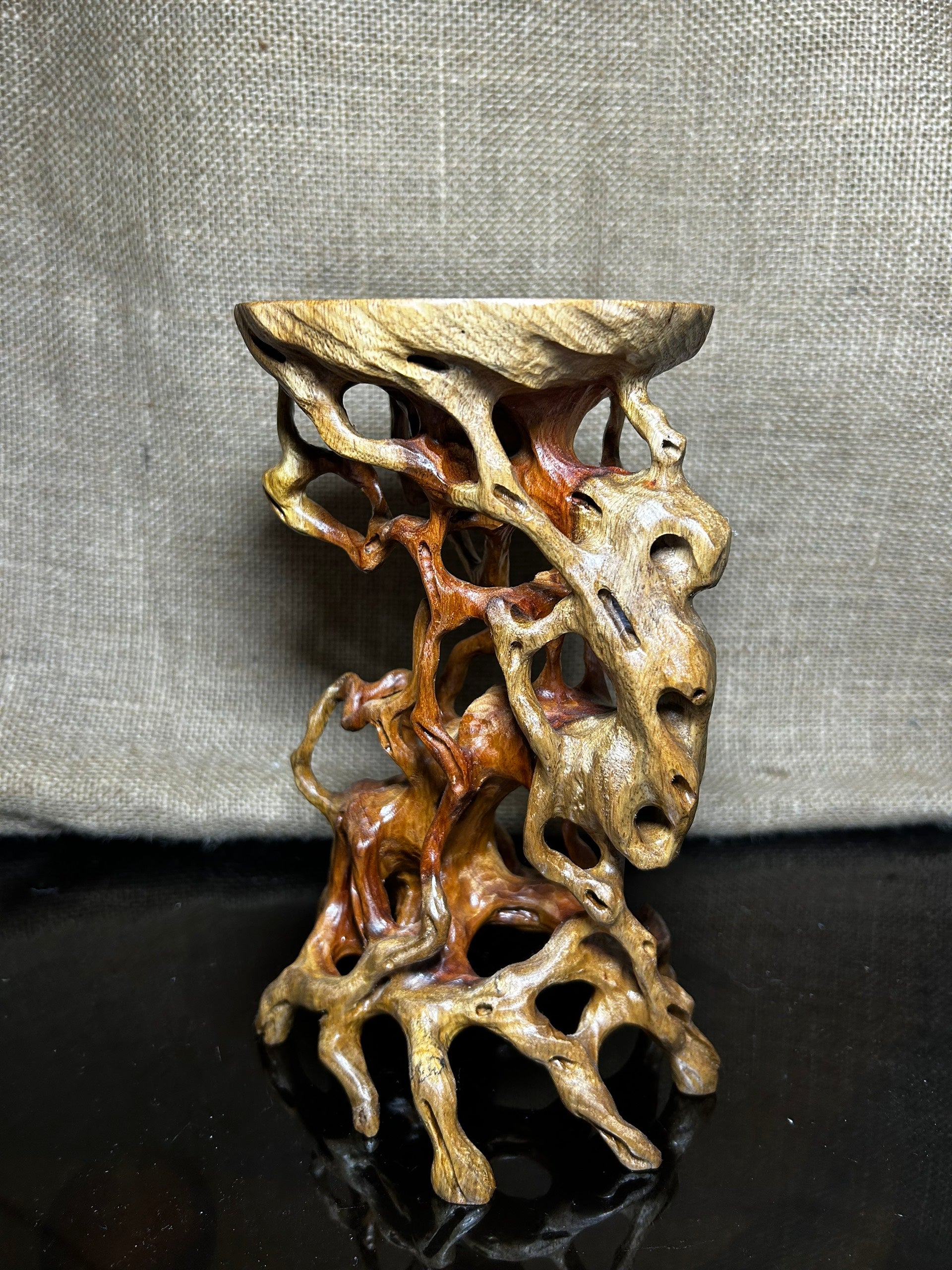 Wooden Display Stand made of Padauk, handmade sculpture, core wood, size 8.8"