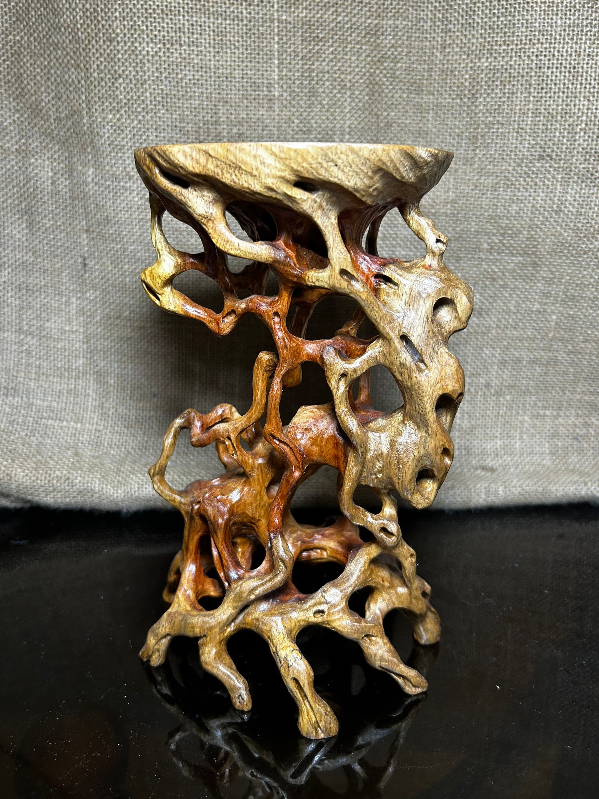 Wooden Display Stand made of Padauk, handmade sculpture, core wood, size 8.8"