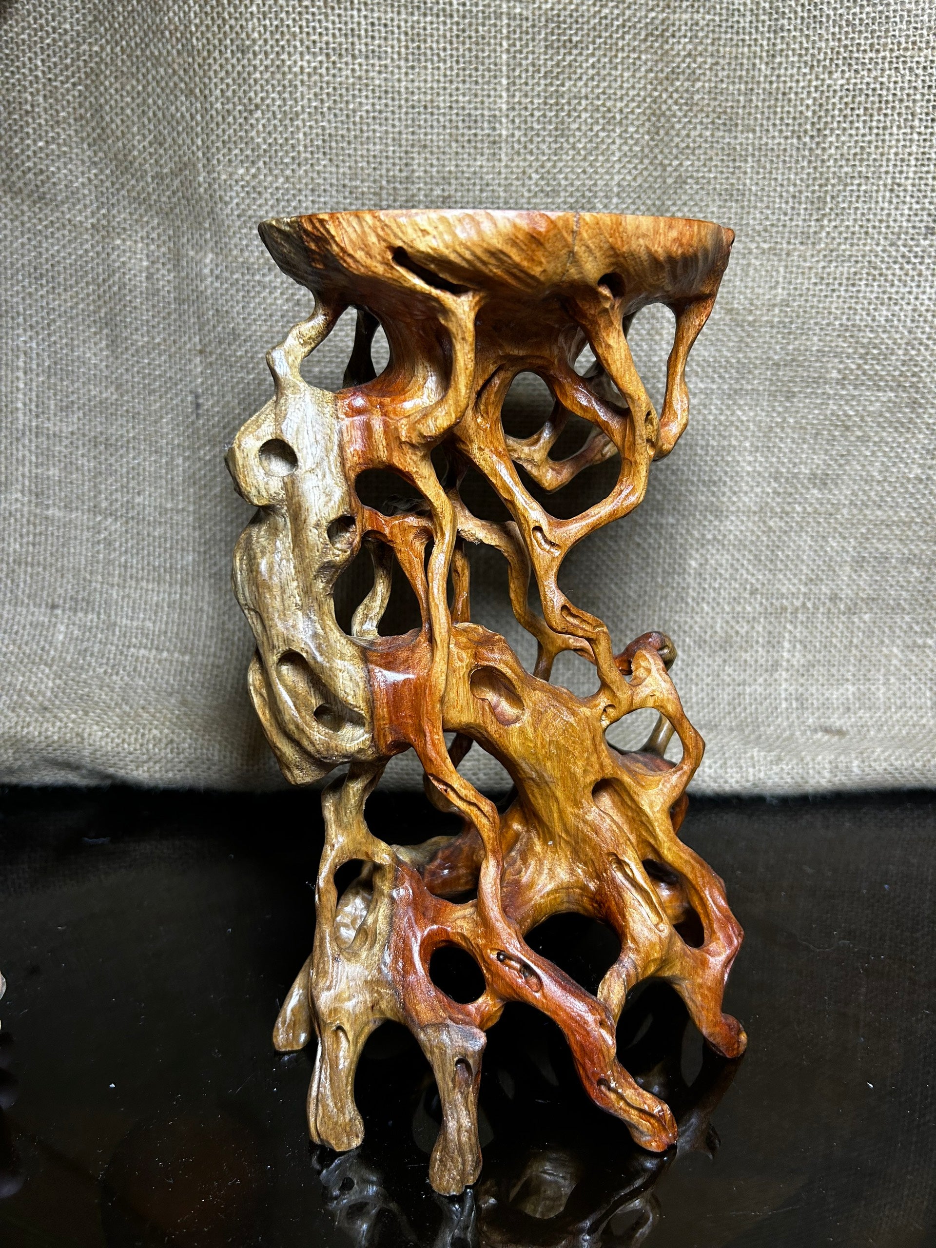 Wooden Display Stand made of Padauk, handmade sculpture, core wood, size 8.8"