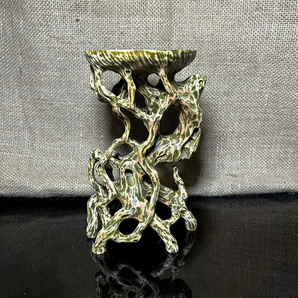 Wood Display Stand, handmade sculpture, bonsai tree pot display, size 7.2"