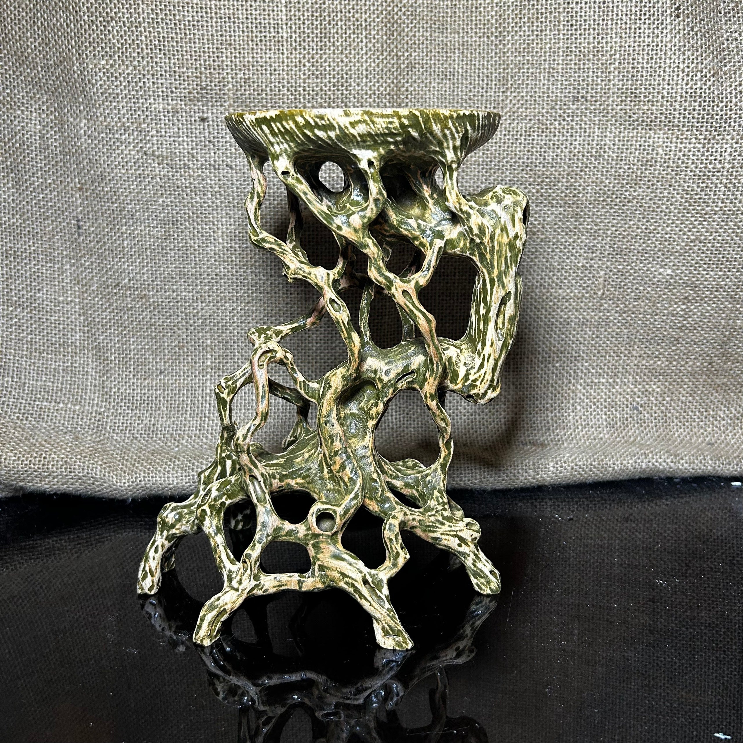 Wood Display Stand, bonsai tree pot display, handmade sculpture, size 8.5"