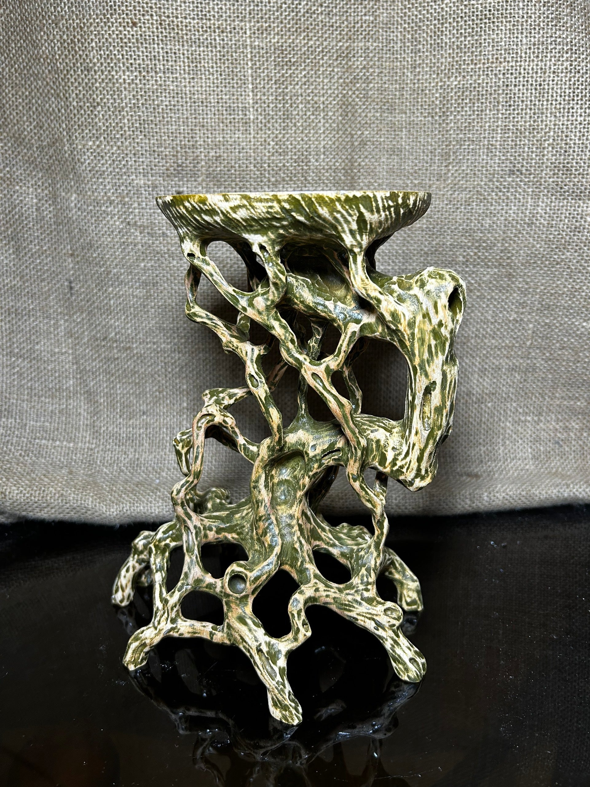 Wood Display Stand, bonsai tree pot display, handmade sculpture, size 8.5"