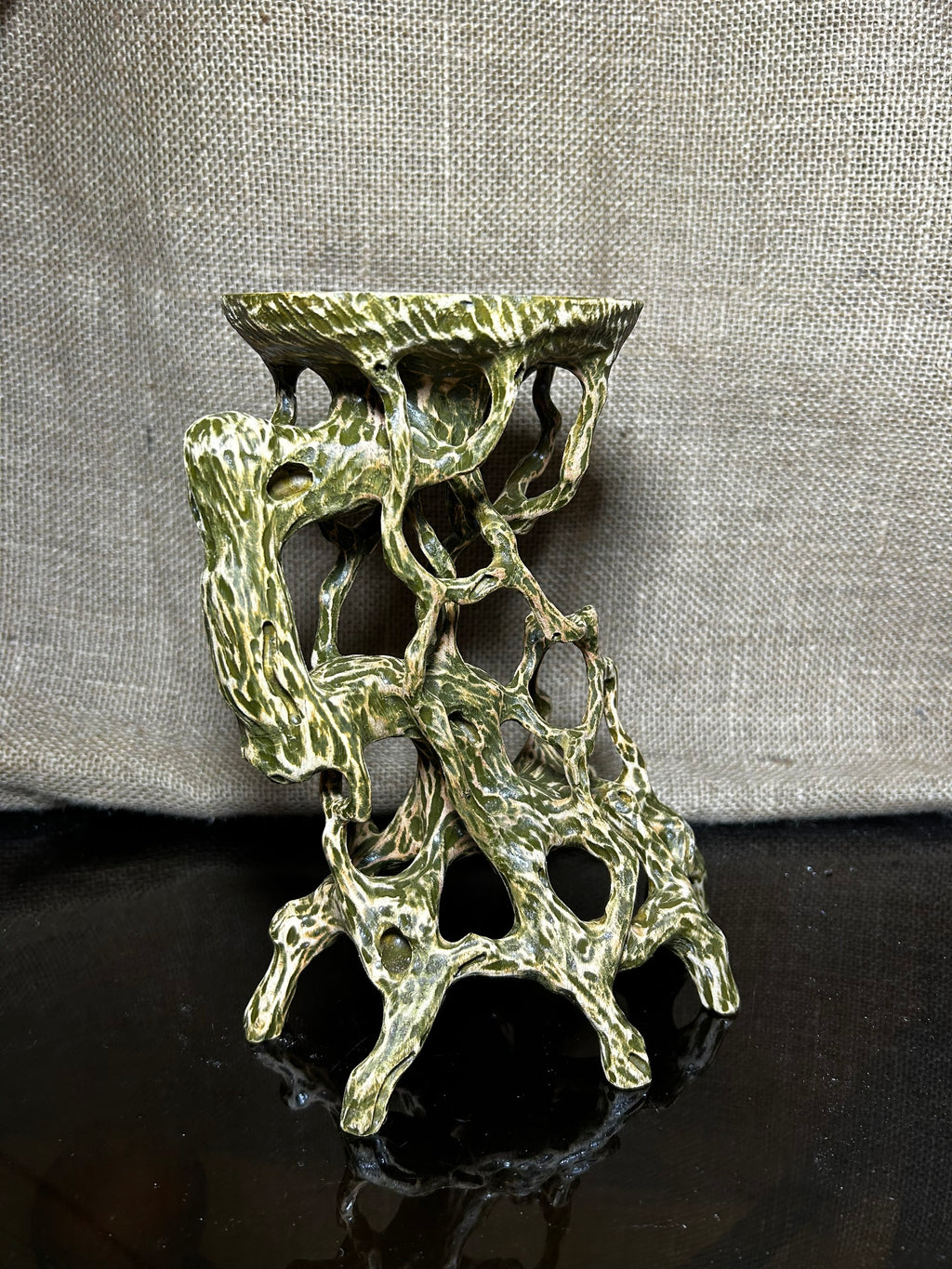 Wood Display Stand, bonsai tree pot display, handmade sculpture, size 8.5"