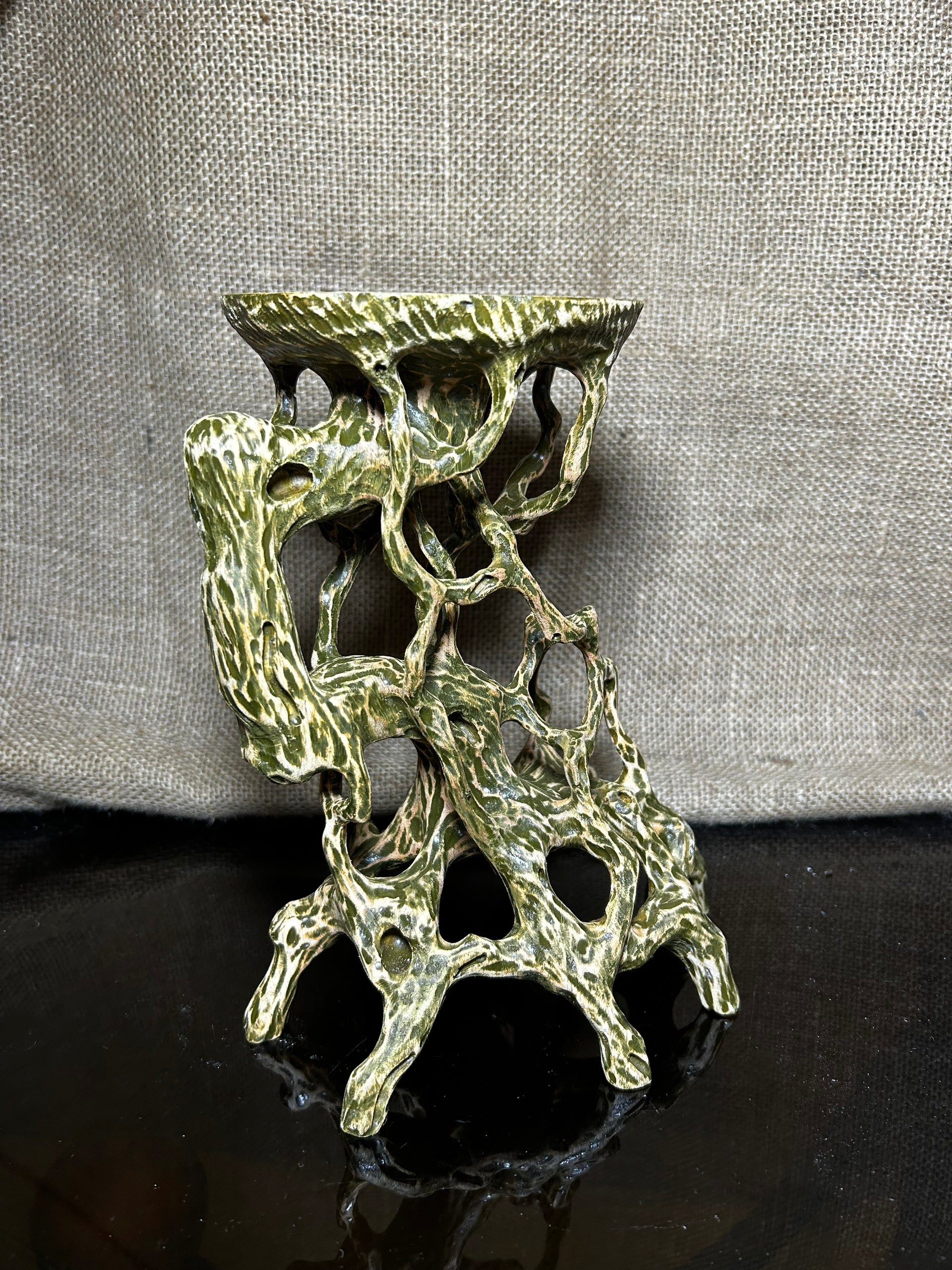 Wood Display Stand, bonsai tree pot display, handmade sculpture, size 8.5"