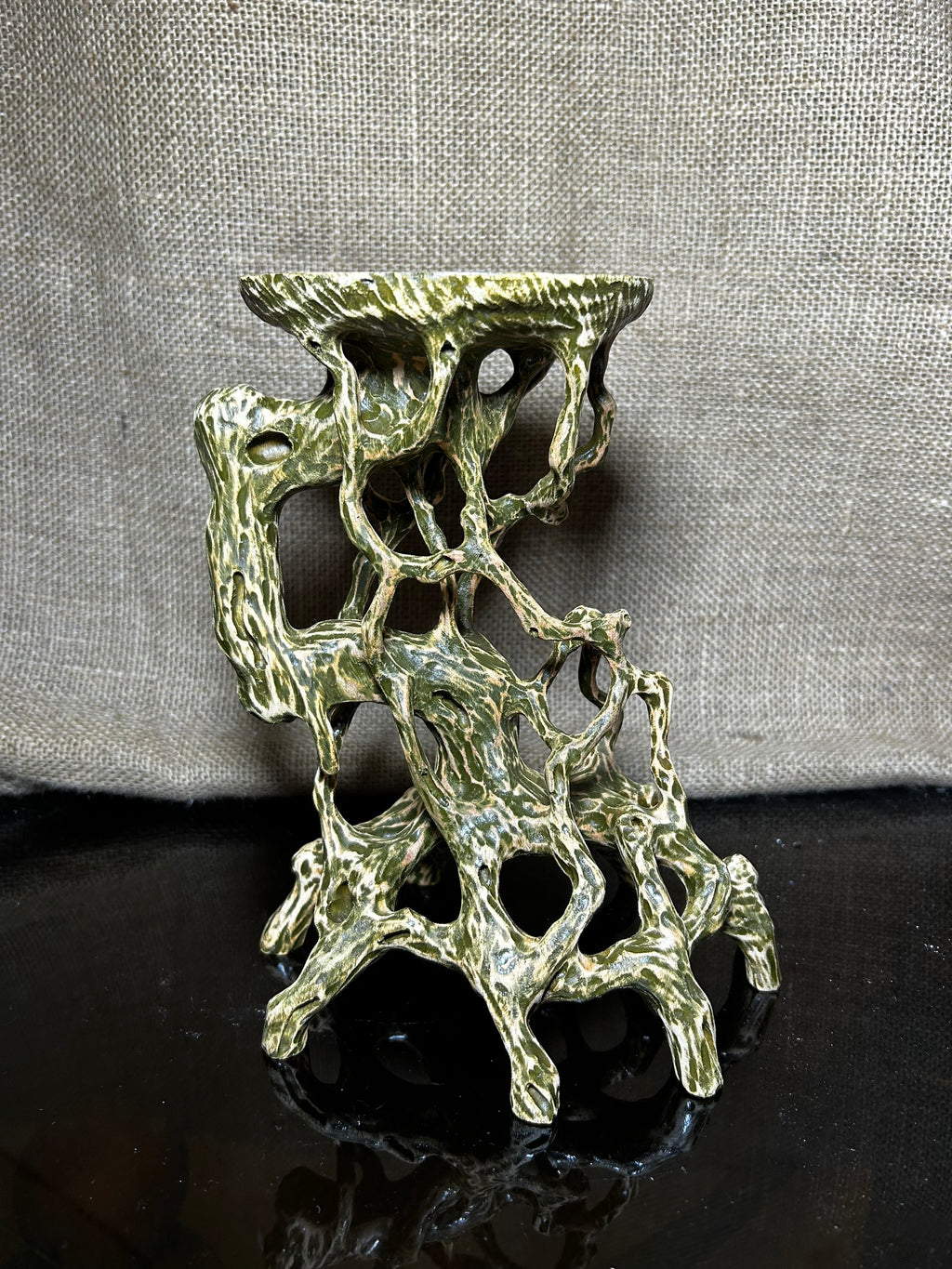 Wood Display Stand, bonsai tree pot display, handmade sculpture, size 8.5"