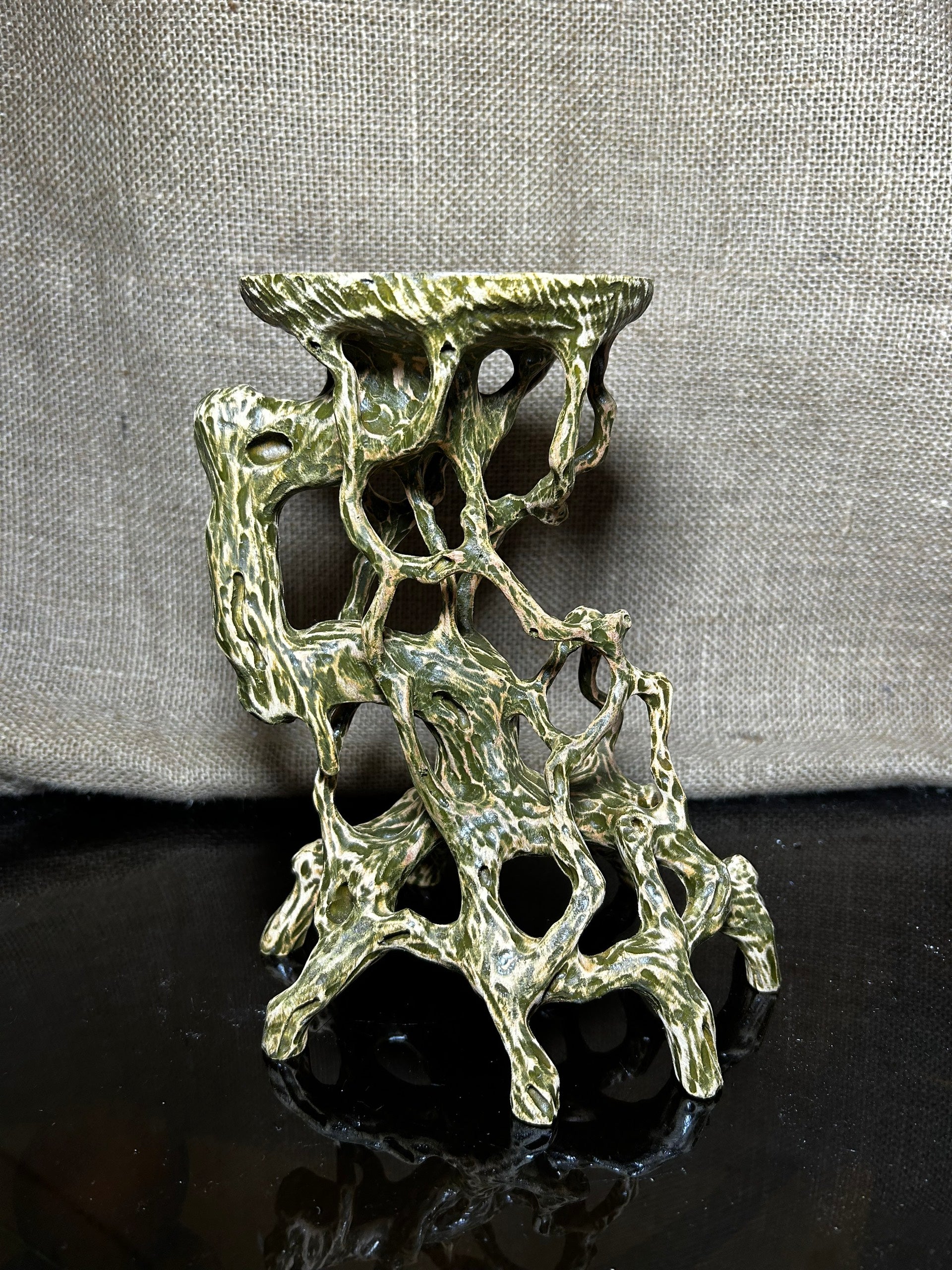 Wood Display Stand, bonsai tree pot display, handmade sculpture, size 8.5"