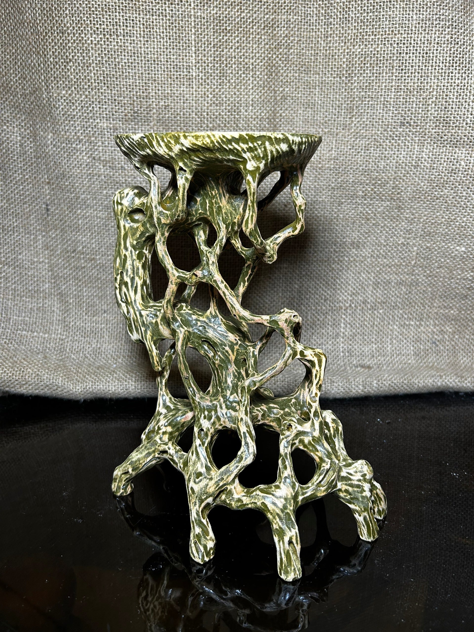 Wood Display Stand, bonsai tree pot display, handmade sculpture, size 8.5"