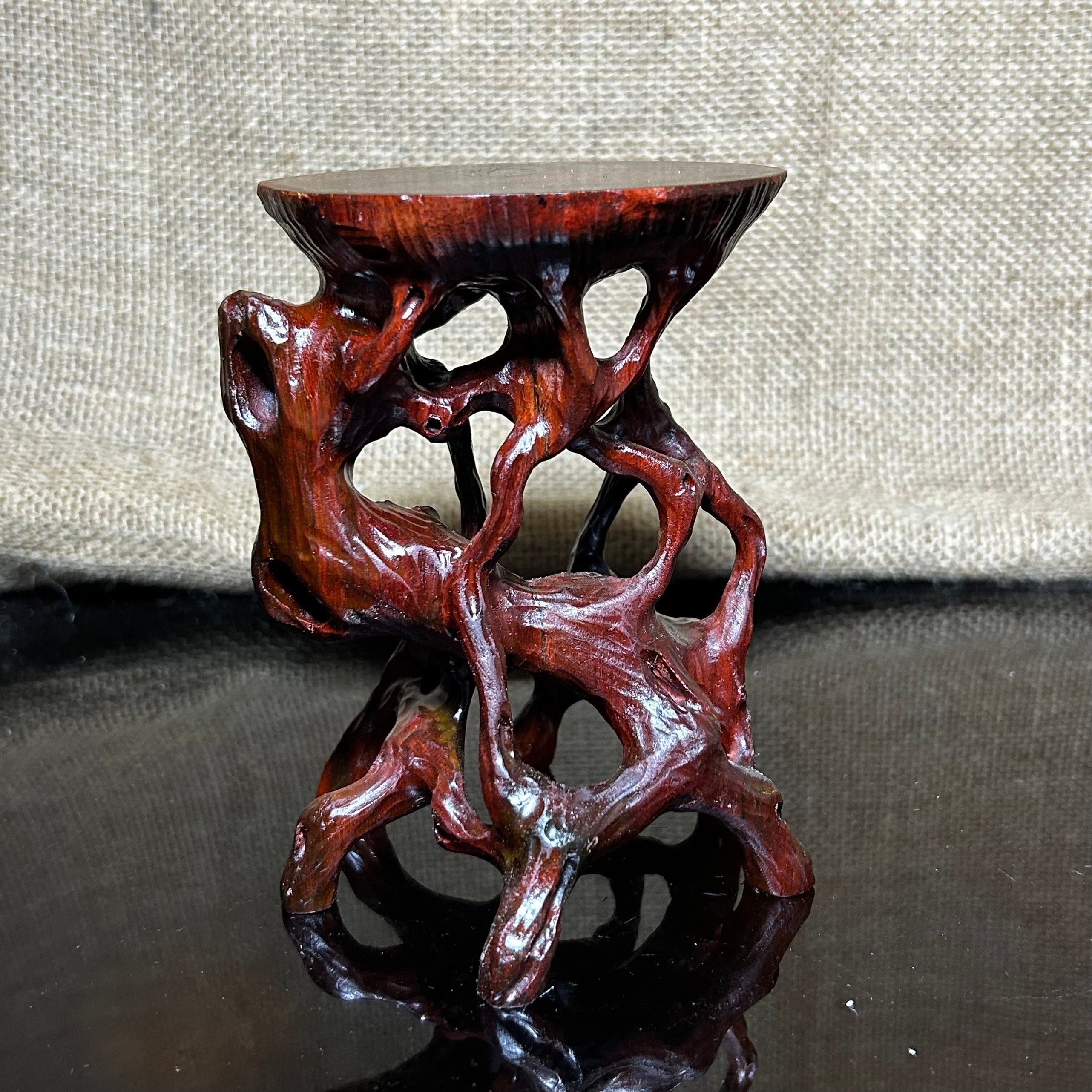 Wood display stand easel, bonsai tree pot display, handmade sculpture, size 5"