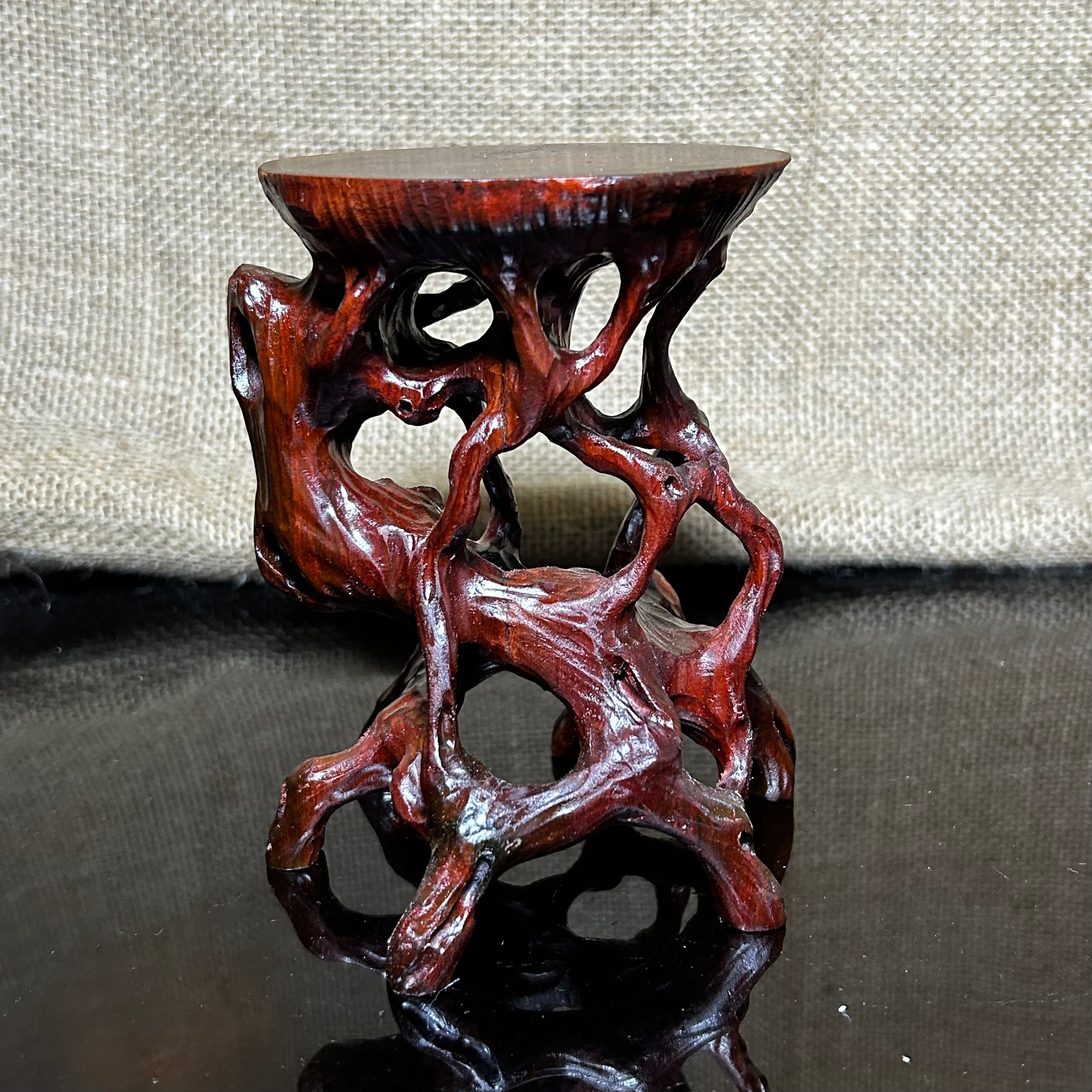 Wood display stand easel, bonsai tree pot display, handmade sculpture, size 5"