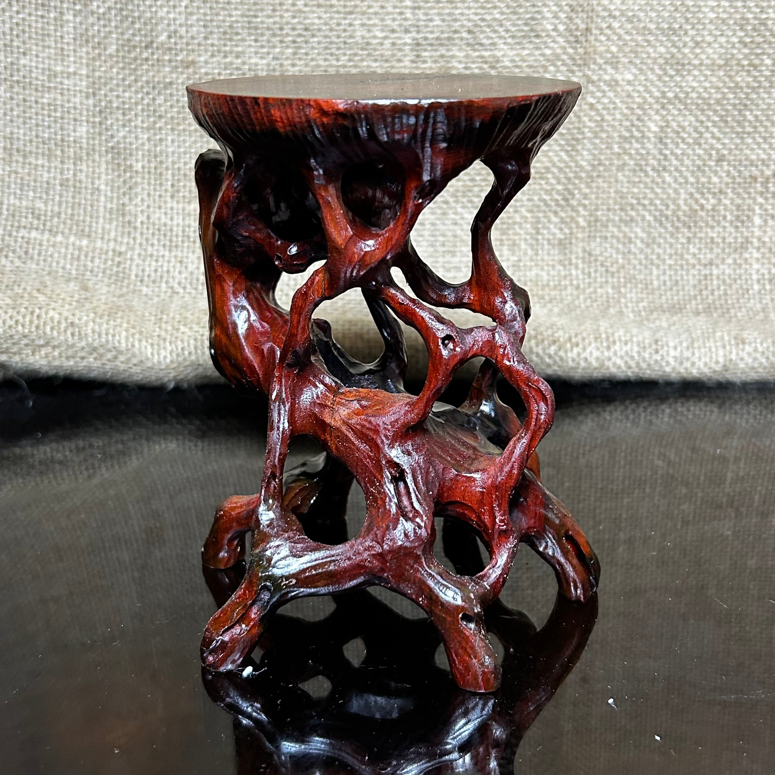 Wood display stand easel, bonsai tree pot display, handmade sculpture, size 5"