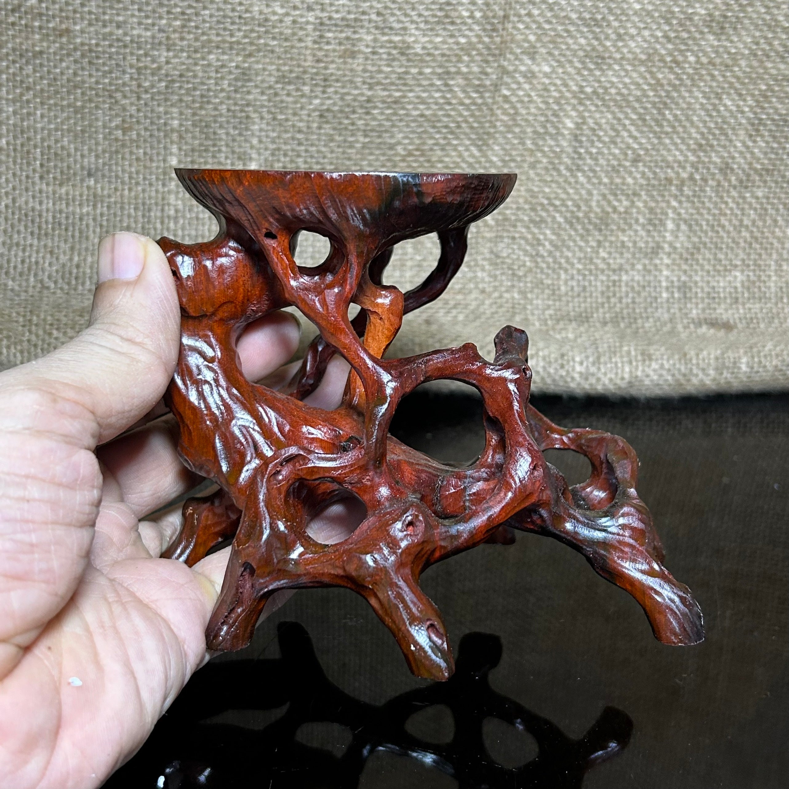 Wood display stand, made of Padauk, handmade sculpture, core wood, size 5.1"