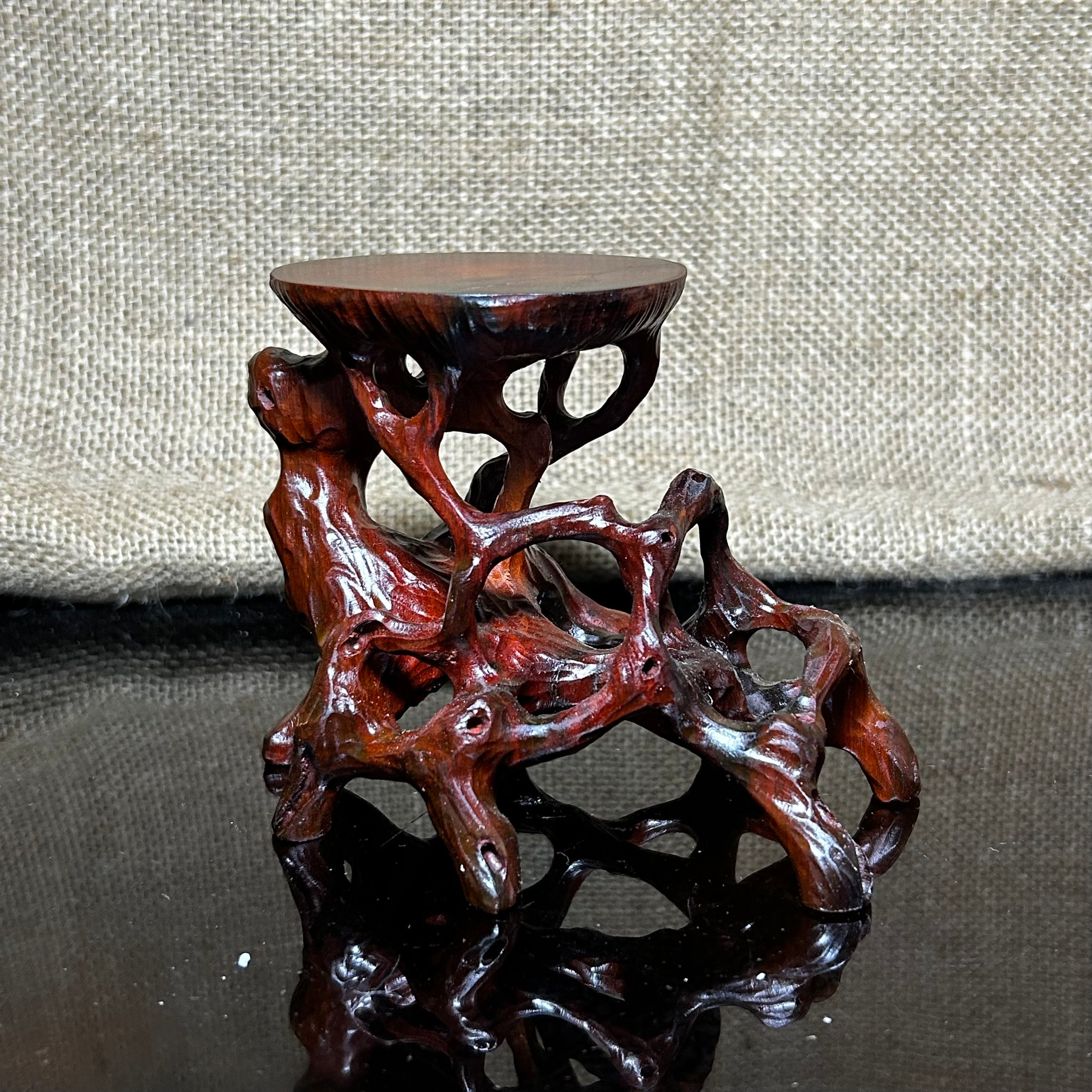 Wood display stand, made of Padauk, handmade sculpture, core wood, size 5.1"