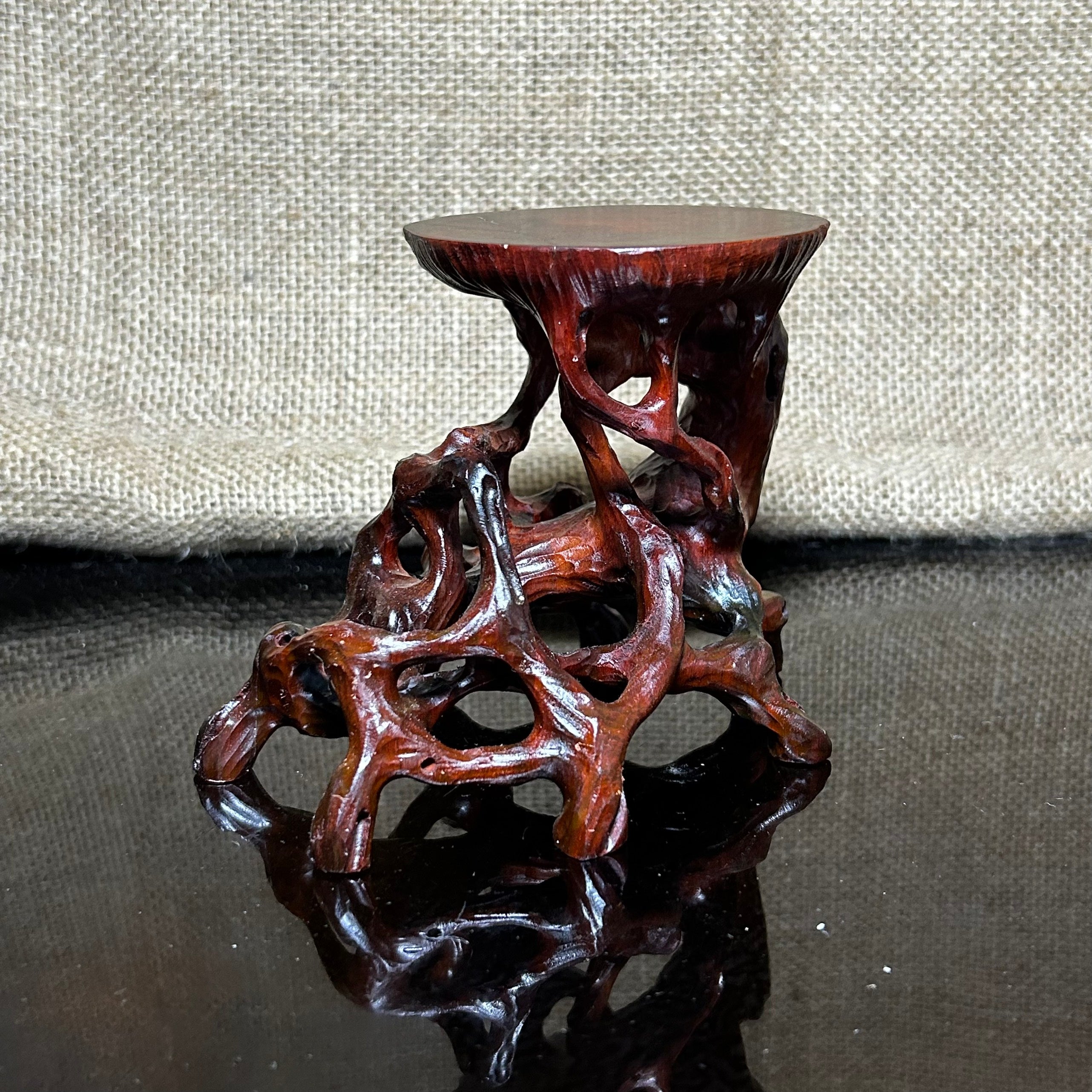 Wood display stand, made of Padauk, handmade sculpture, core wood, size 5.1"