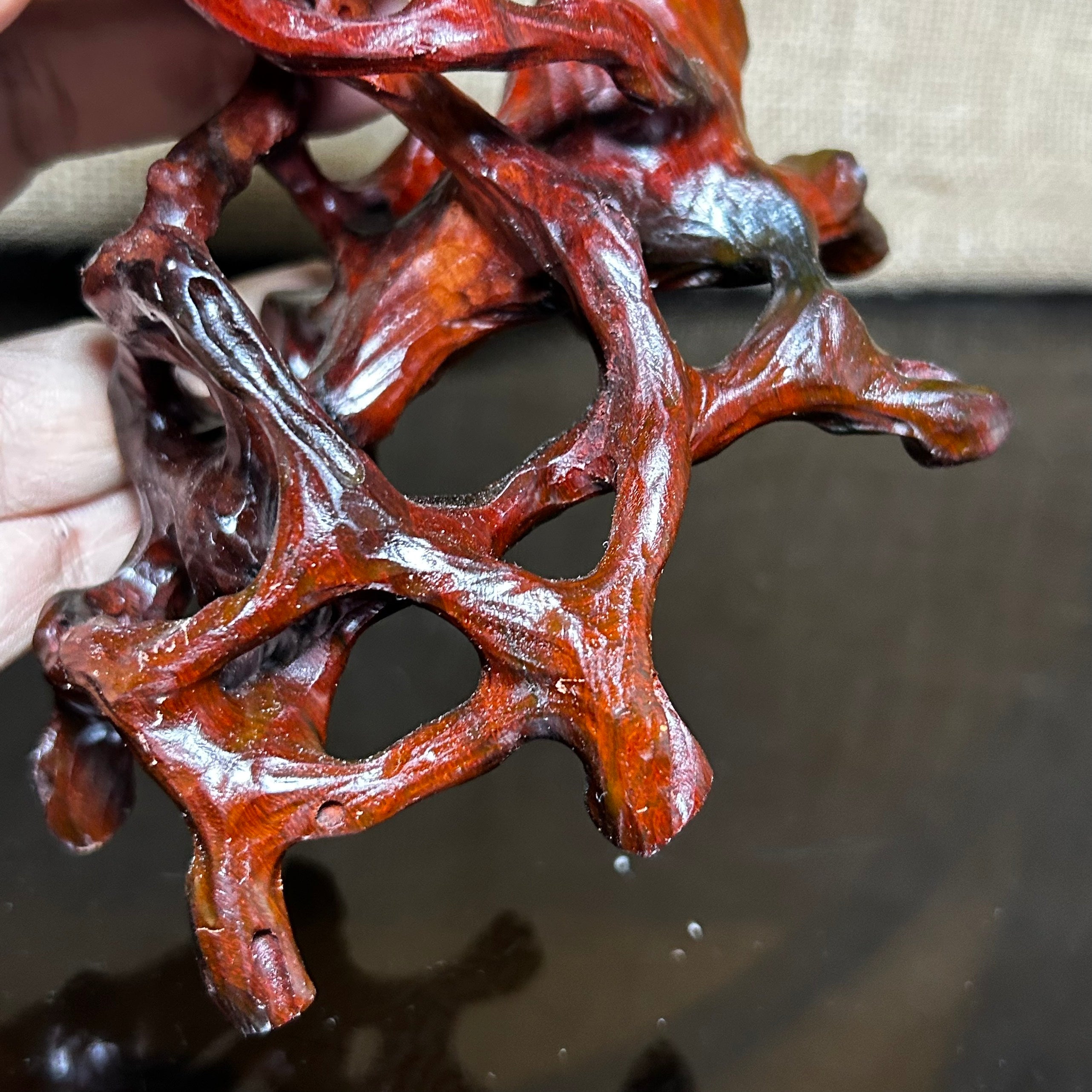 Wood display stand, made of Padauk, handmade sculpture, core wood, size 5.1"