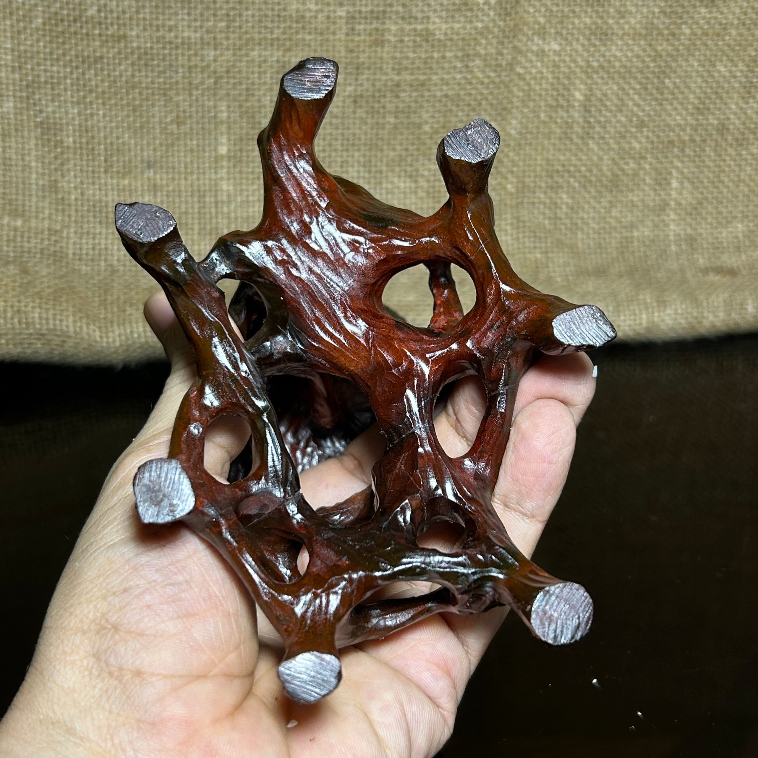 Wood display stand, made of Padauk, handmade sculpture, core wood, size 5.1"